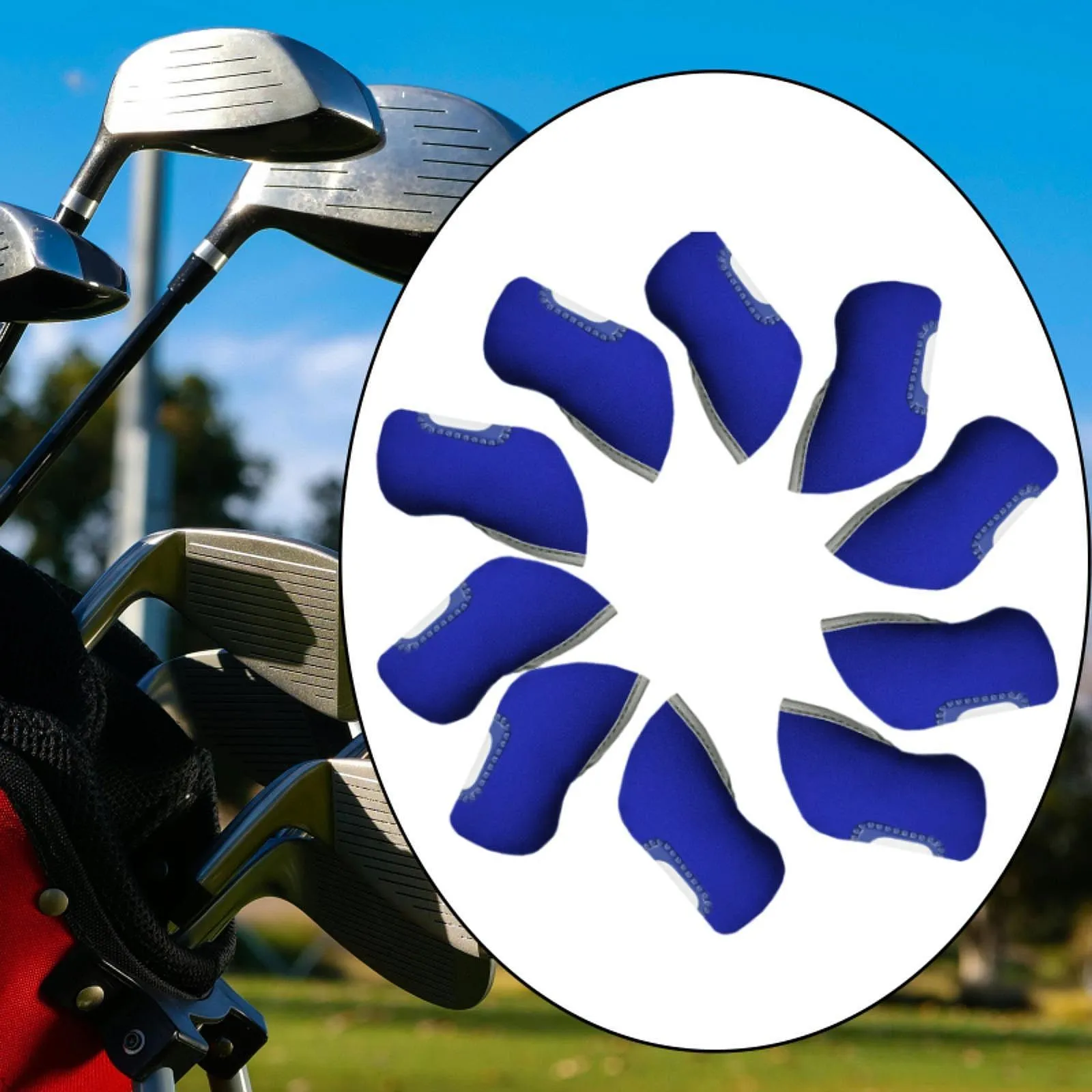 10 Pieces Golf Head Cover Protective Sleeves for Golf Cue Golf Games Outdoor Blue