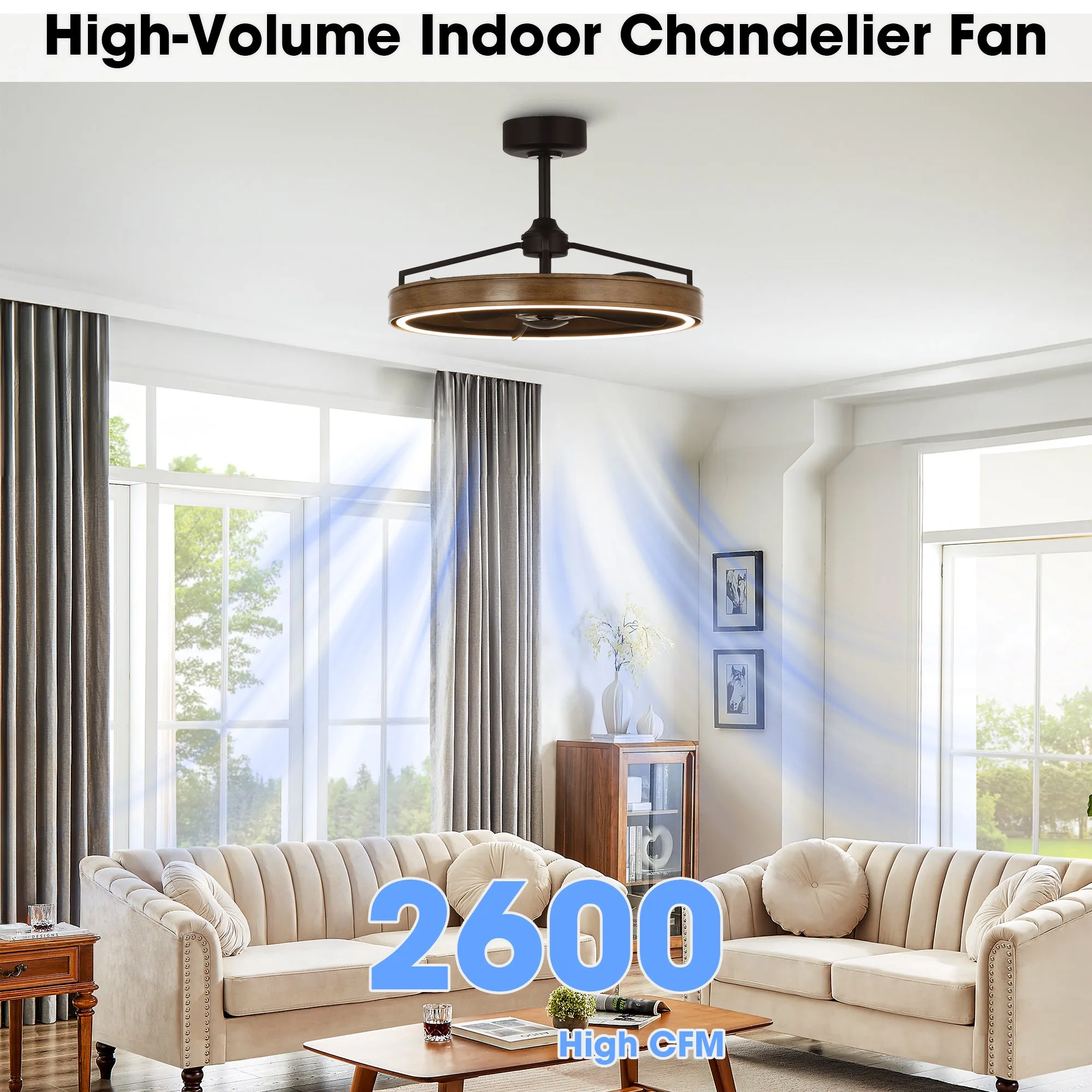 27" Mumbai Farmhouse Downrod Mount Fandelier Ceiling Fan with LED Lighting and Remote Control