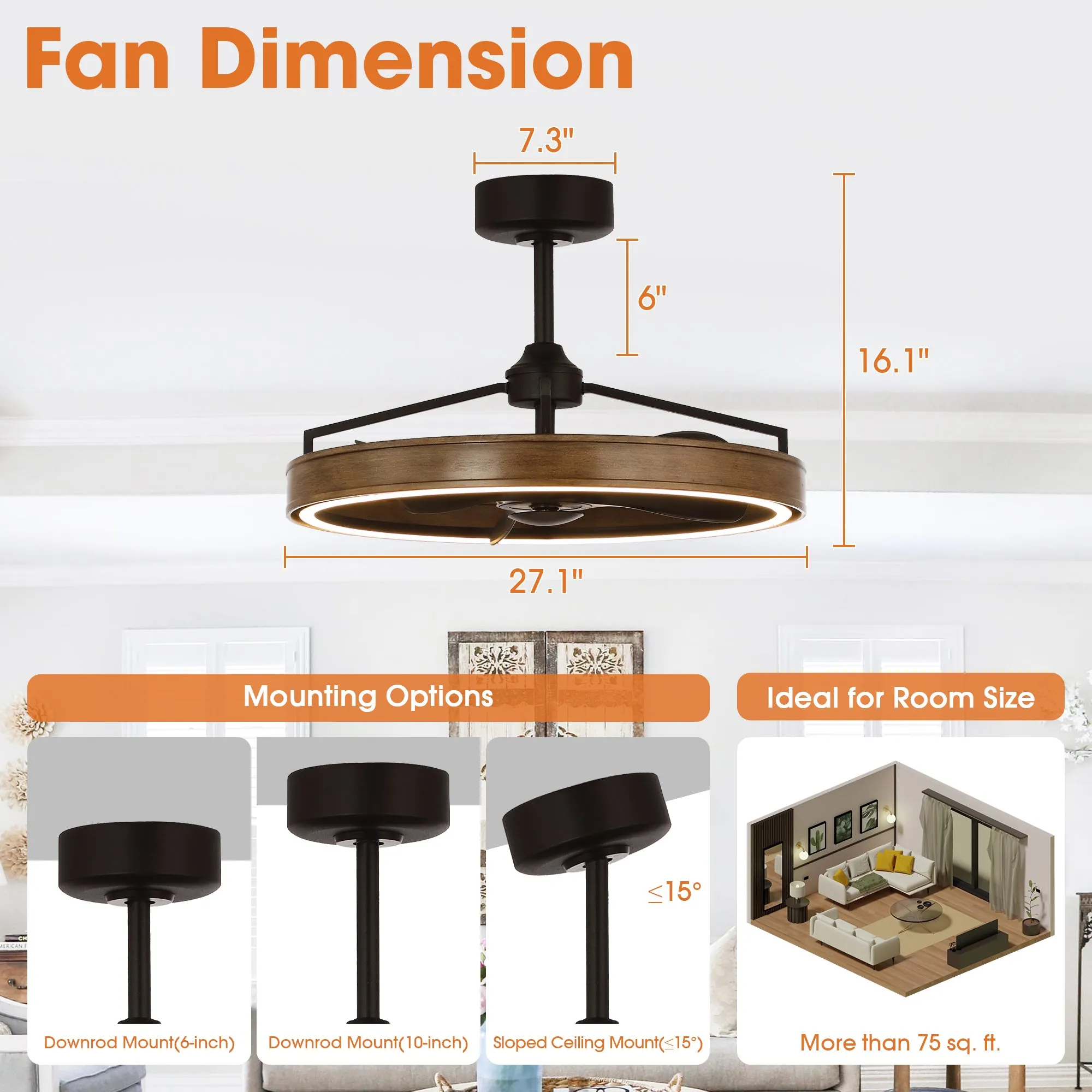 27" Mumbai Farmhouse Downrod Mount Fandelier Ceiling Fan with LED Lighting and Remote Control