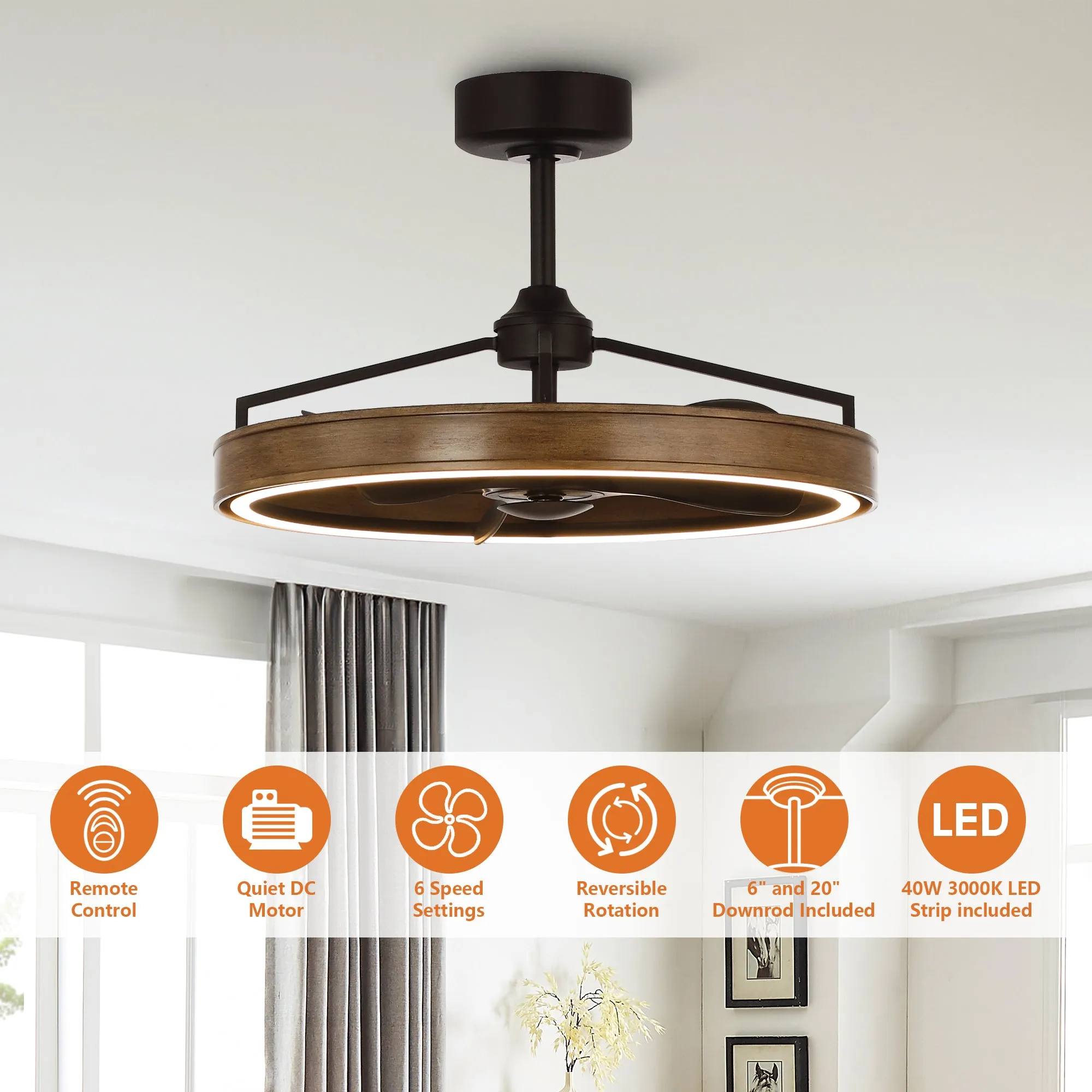 27" Mumbai Farmhouse Downrod Mount Fandelier Ceiling Fan with LED Lighting and Remote Control