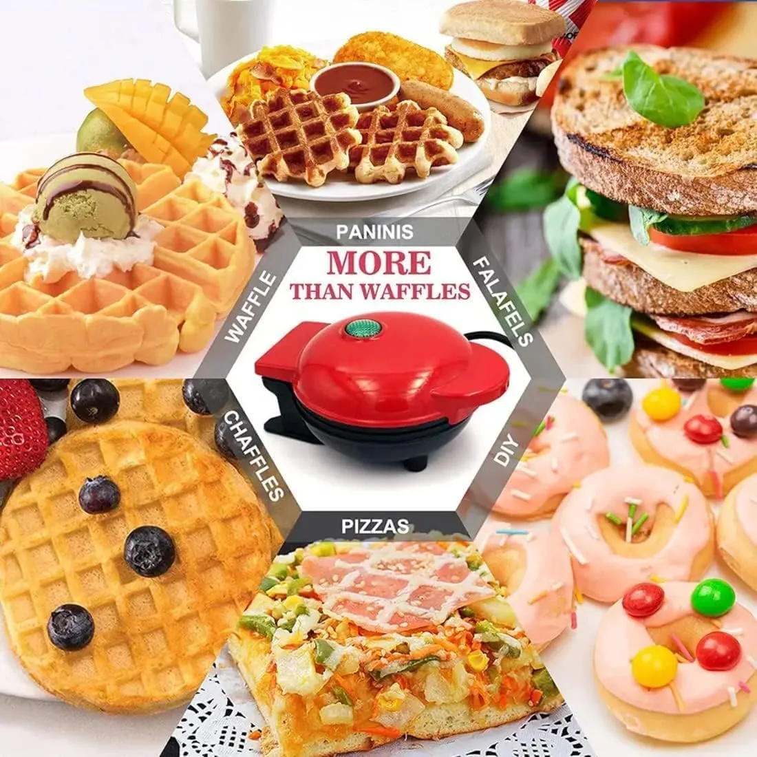 3 in 1 Mini Waffle Maker Machine 4 Inch- 350 Watts individual Belgian Waffles, Stainless Steel Non-Stick Pan Cakes, Small waffle Maker for Home Waffle.