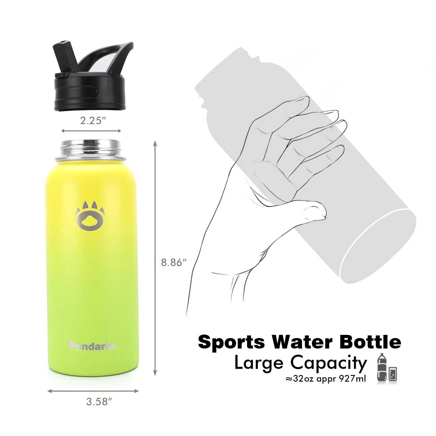 32oz Vacuum Insualed Water Bottle Stainless Steel Sports Canteen with Lids and Straws, Mojito