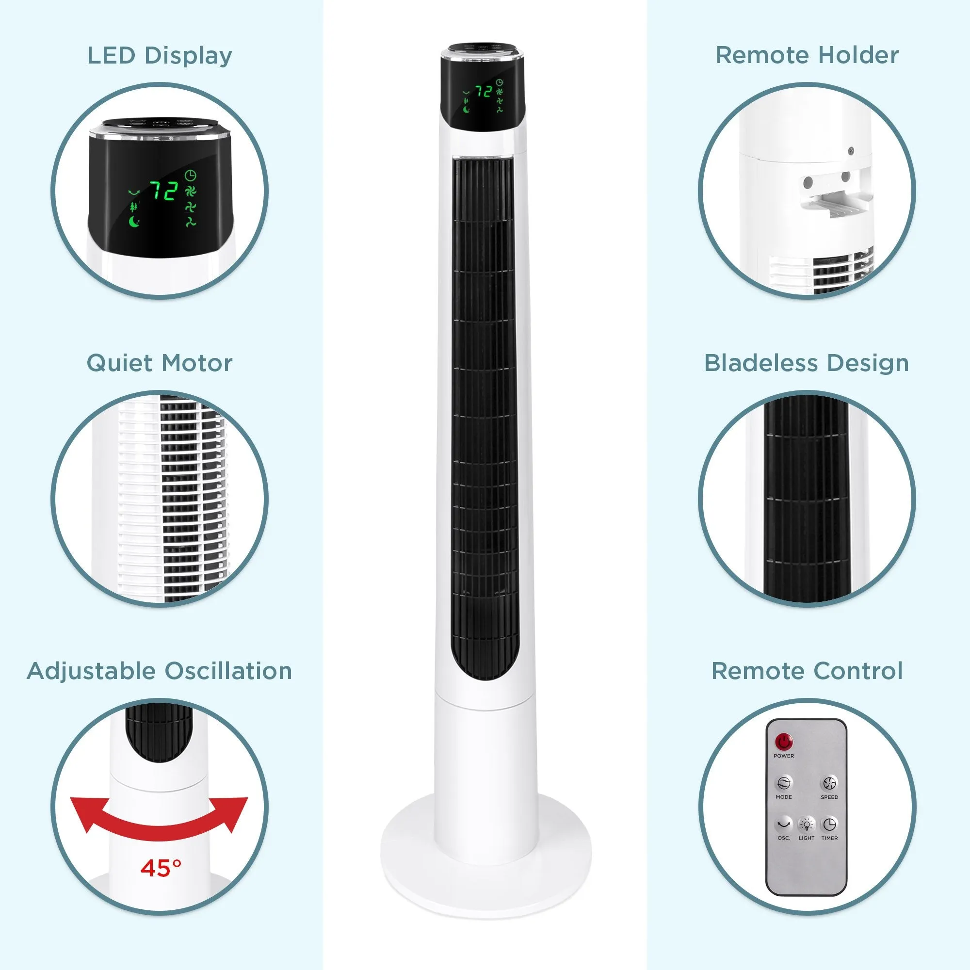 47in Oscillating Tower Fan w/ 3 Adjustable Speeds &  3 Modes, Remote, Timer