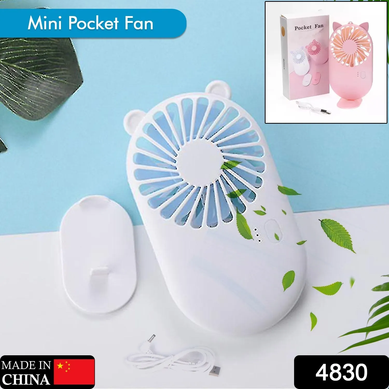 4830 Handheld Fan Creative Mini Fan Personal Fan USB Fan Pocket Fan with Bracket Table Personal Fan for Desktop Mini Fan Mini Fans Personal Fans (Battery Not Include)