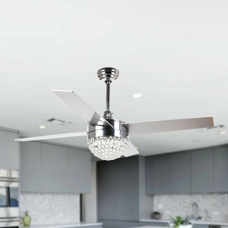 48" Dreyer Modern Chrome Downrod Mount Reversible Crystal Ceiling Fan with Lighting and Remote Control