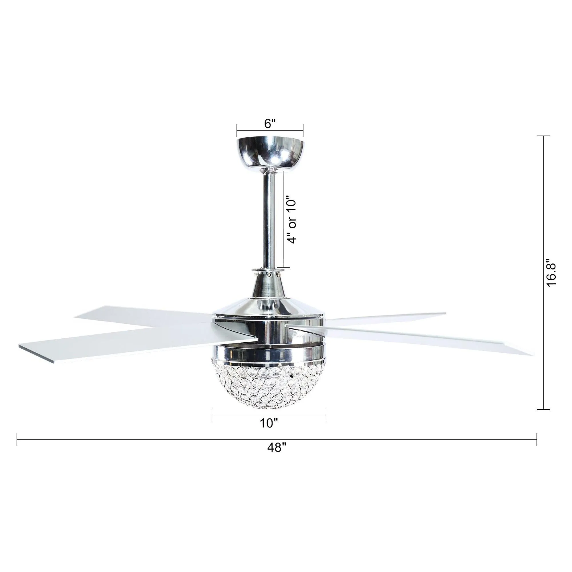 48" Dreyer Modern Chrome Downrod Mount Reversible Crystal Ceiling Fan with Lighting and Remote Control