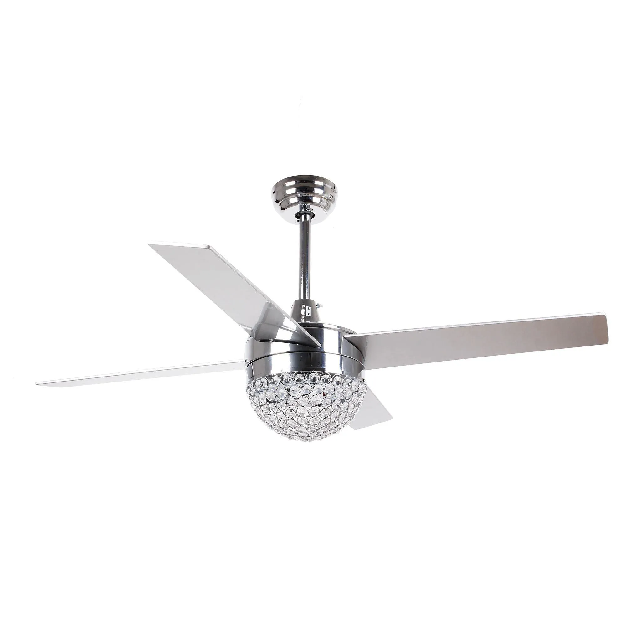 48" Dreyer Modern Chrome Downrod Mount Reversible Crystal Ceiling Fan with Lighting and Remote Control