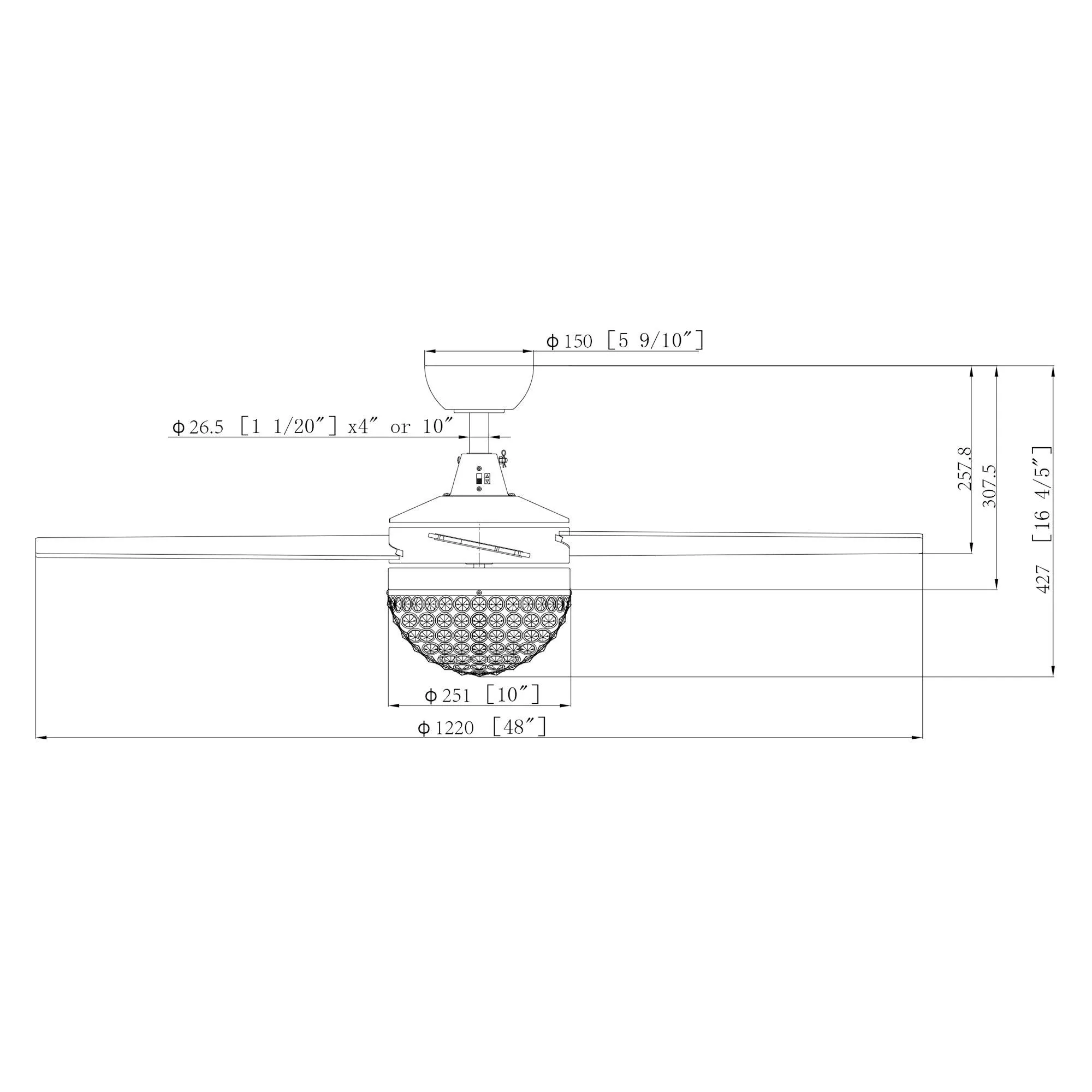 48" Dreyer Modern Chrome Downrod Mount Reversible Crystal Ceiling Fan with Lighting and Remote Control