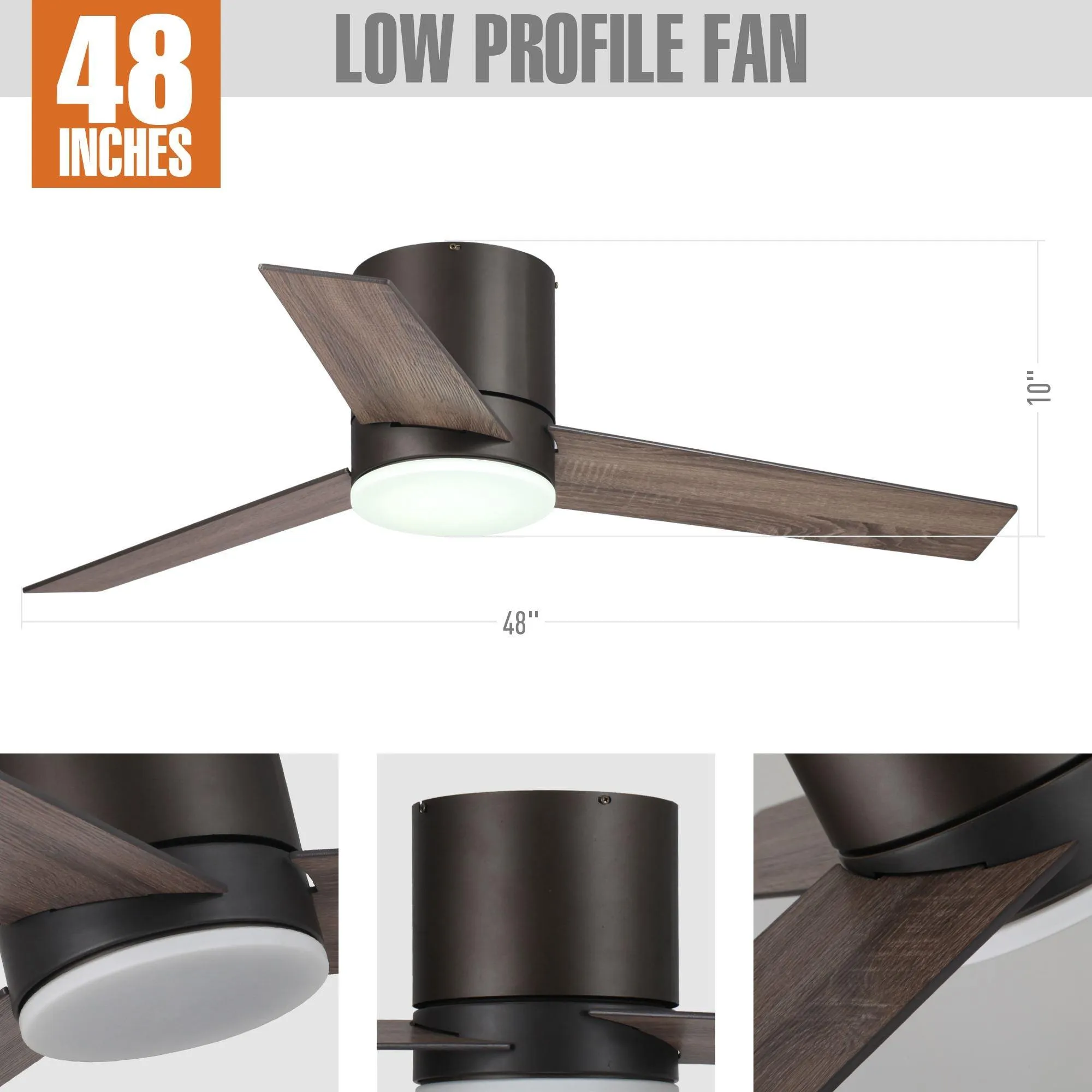 48" Kielah Farmhouse Flush Mount Reversible Ceiling Fan with Lighting and Remote Control