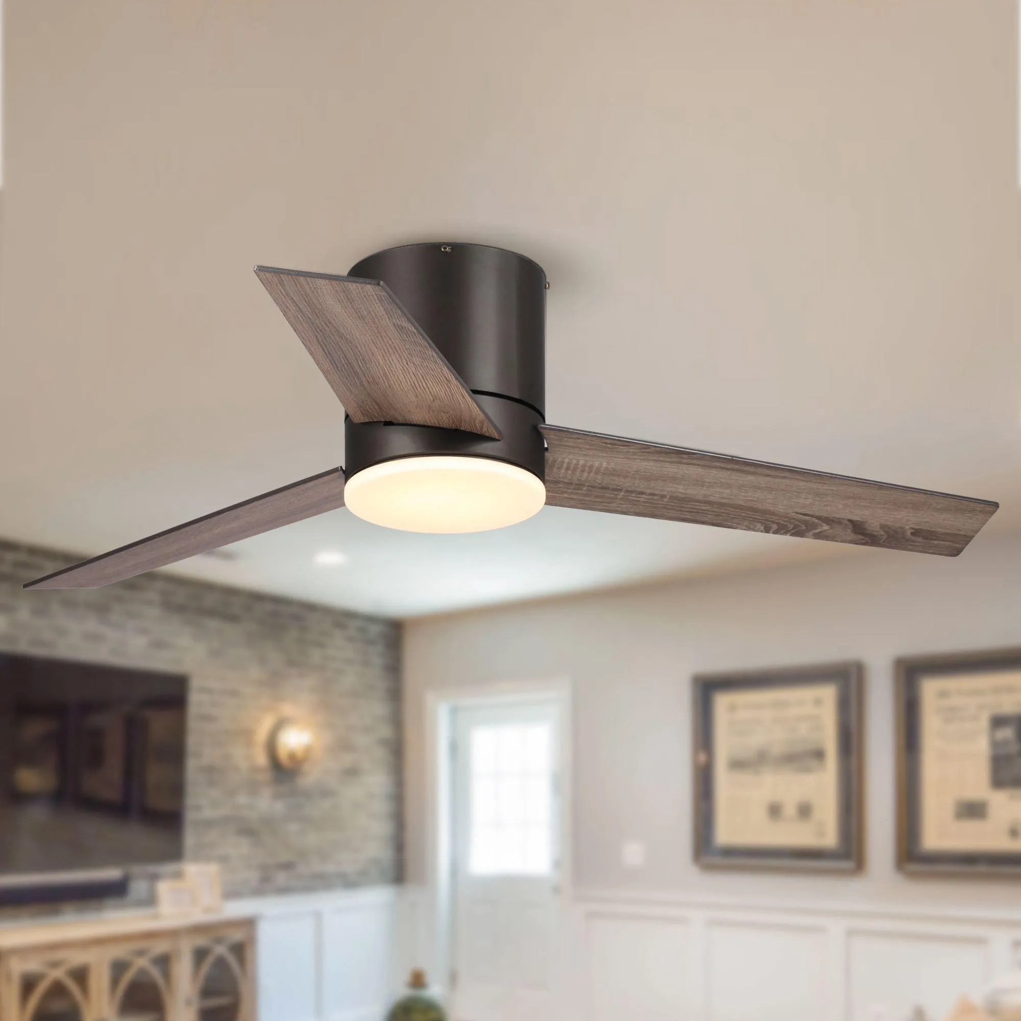 48" Kielah Farmhouse Flush Mount Reversible Ceiling Fan with Lighting and Remote Control