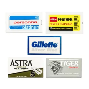 50pc Razor Blade Sampler: Personna, Feather, Gillette, Astra and Tiger Platinum