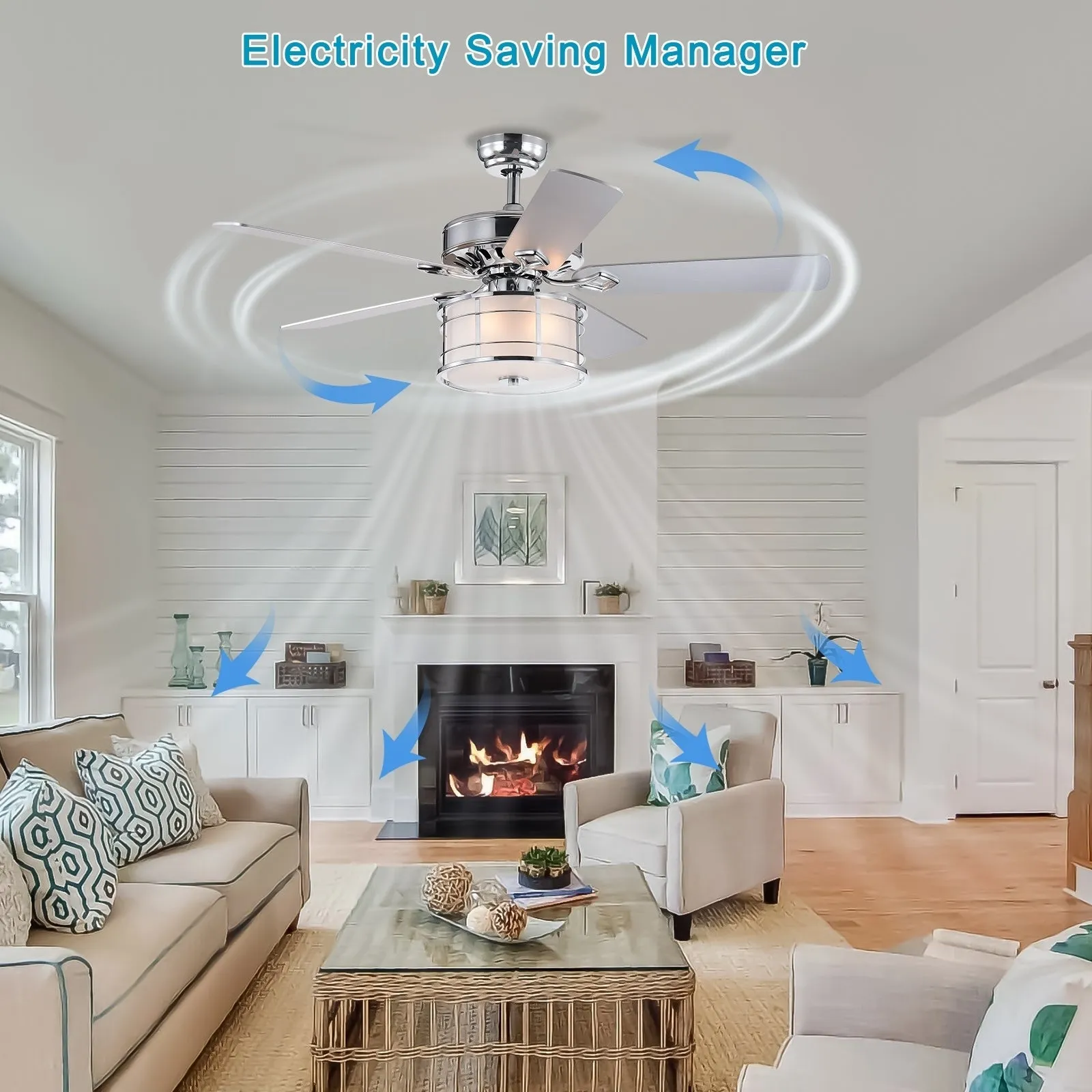 52" 3-Light Chrome Drum Shade LED Ceiling Fan   Remote, Traditional Farmhouse Rustic Industrial Bohemian Country Cottage Transitional Glam