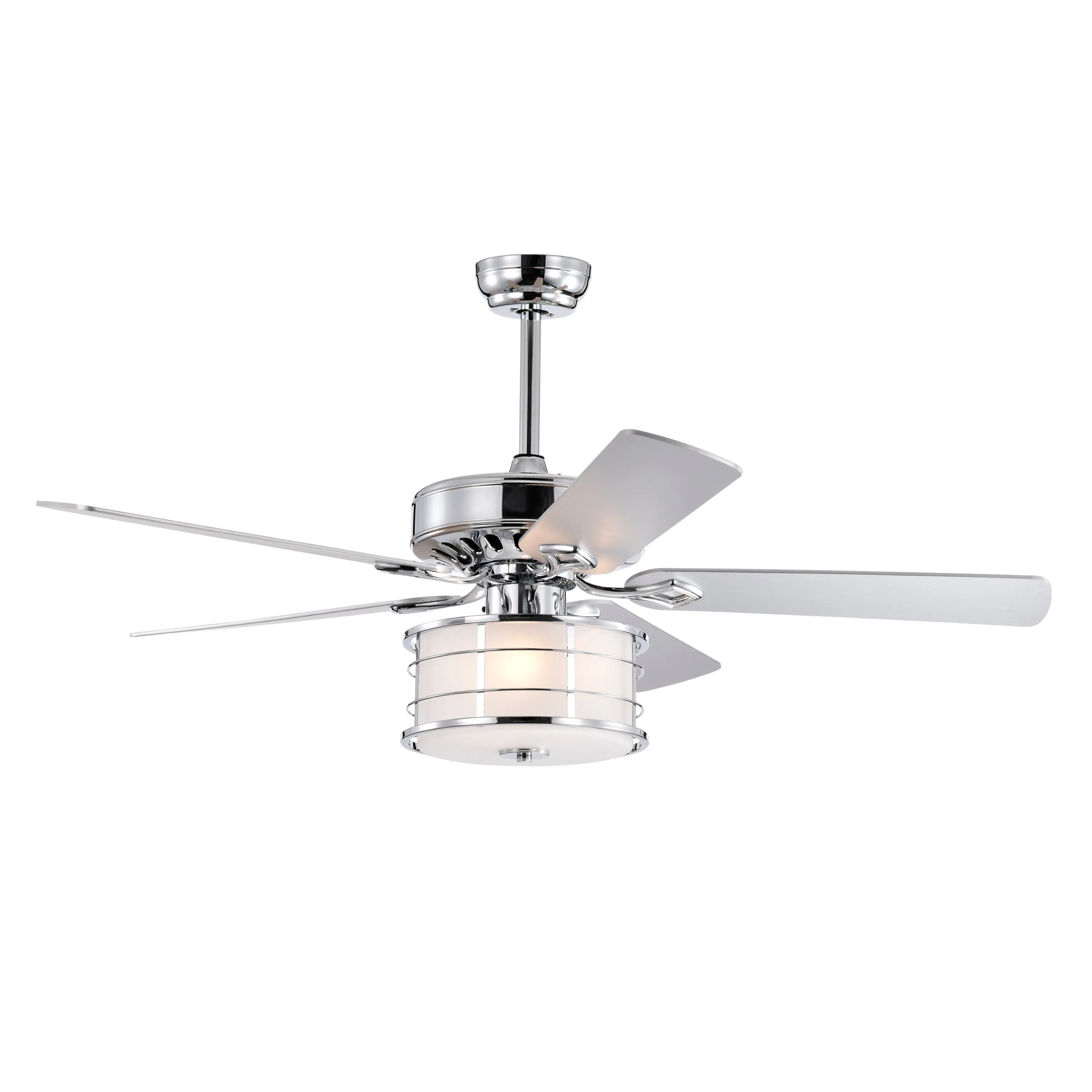 52" 3-Light Chrome Drum Shade LED Ceiling Fan   Remote, Traditional Farmhouse Rustic Industrial Bohemian Country Cottage Transitional Glam