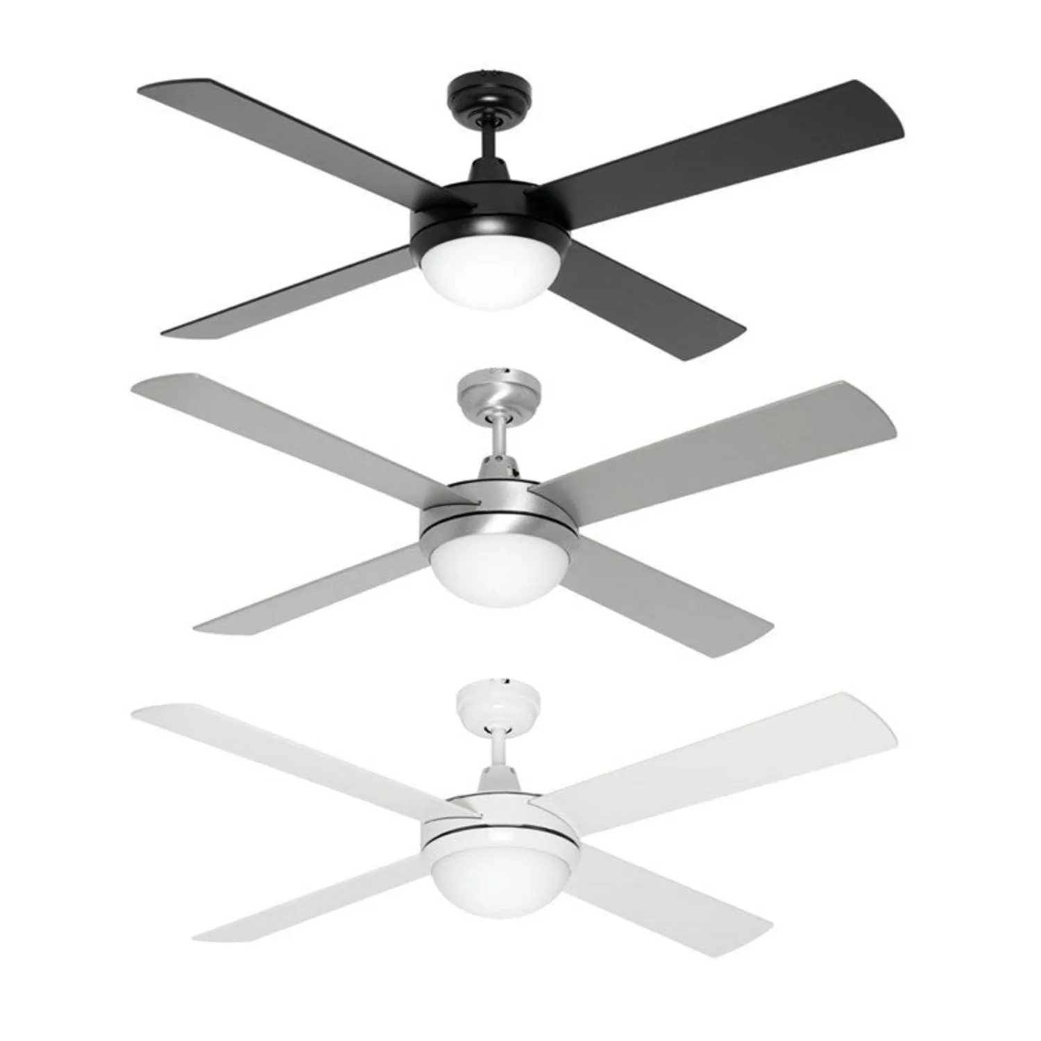 52" Caprice AC Ceiling Fan Black, Brushed Silver, White with Light FC252134 Mercator Lighting