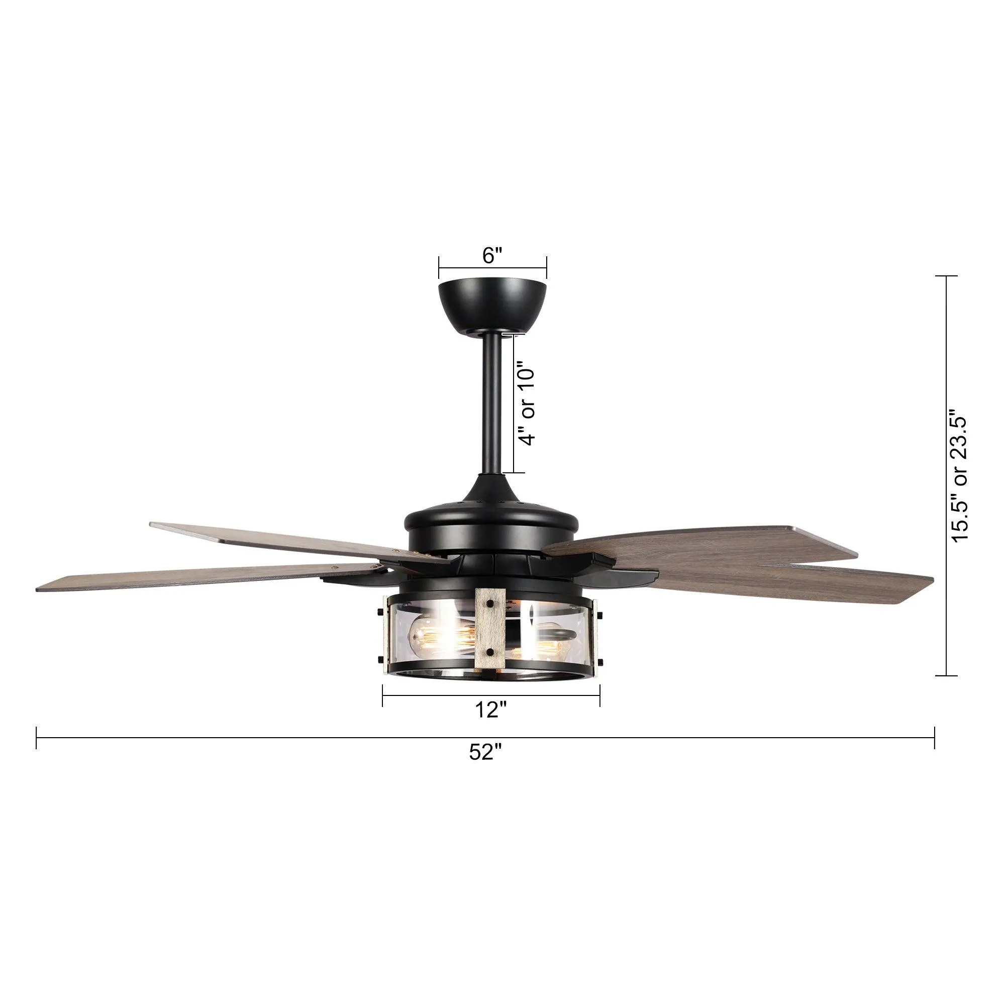 52" Coimbatore Farmhouse Downrod Mount Reversible Ceiling Fan with Lighting and Remote Control