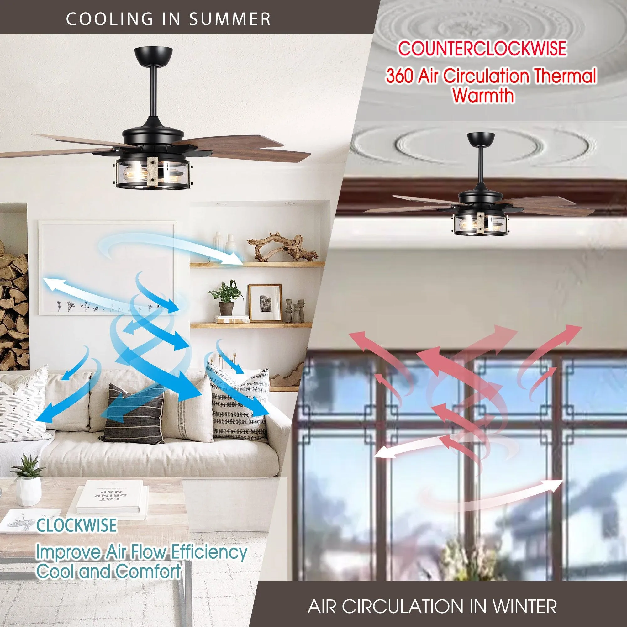 52" Coimbatore Farmhouse Downrod Mount Reversible Ceiling Fan with Lighting and Remote Control