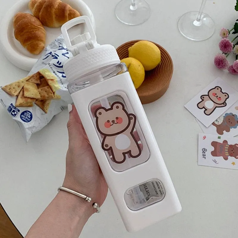 900ml Kawaii Bear Water Bottle With Straw