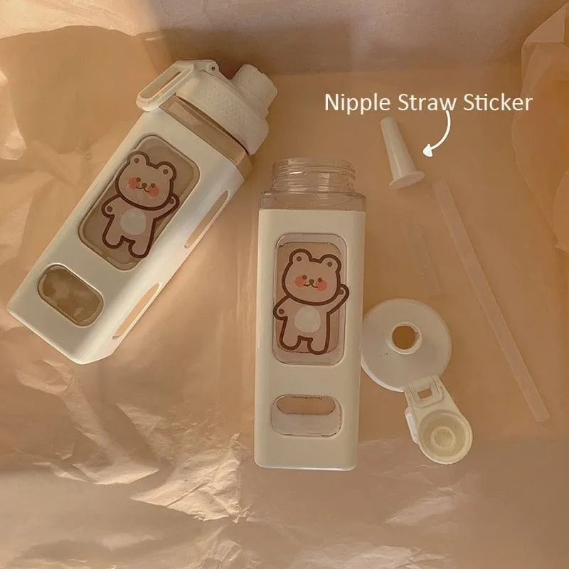 900ml Kawaii Bear Water Bottle With Straw