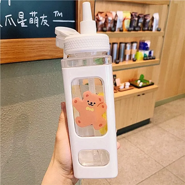 900ml Kawaii Bear Water Bottle With Straw