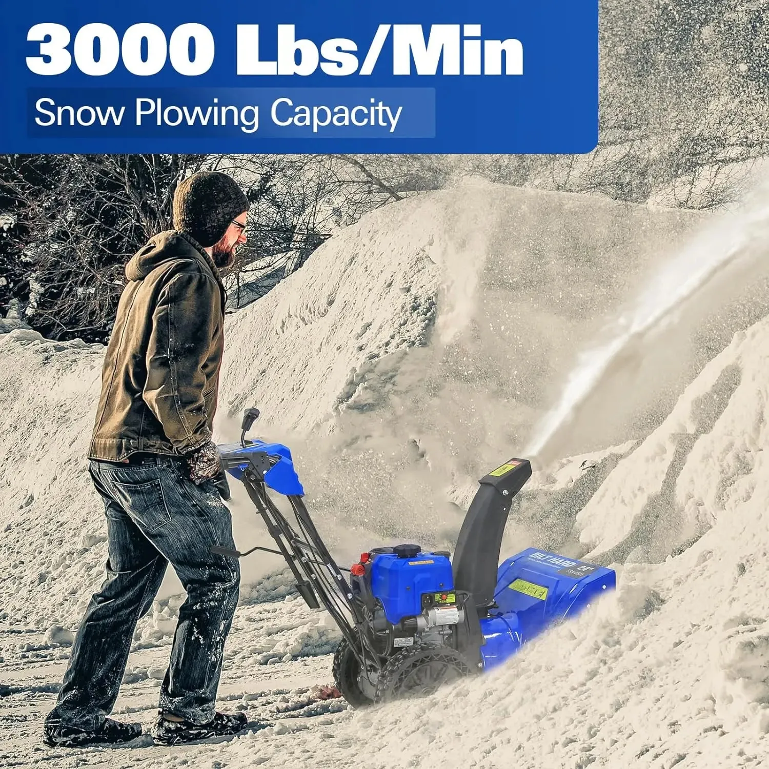 Ace Series 24-Inch 2-Stage Gas Snow Blower: 209cc 7HP 4-Cycle Engine, Electric Start, LED Lights, Self-Propelled, and 13" Flat-Free Wheels