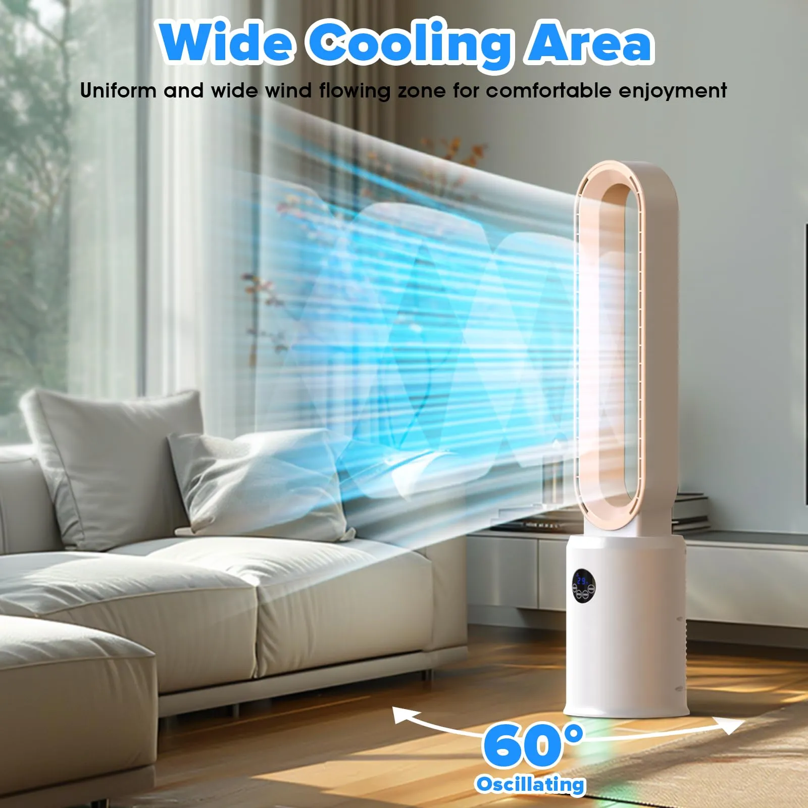 Advwin Bladeless Tower Fan Portable Electric White/Gold