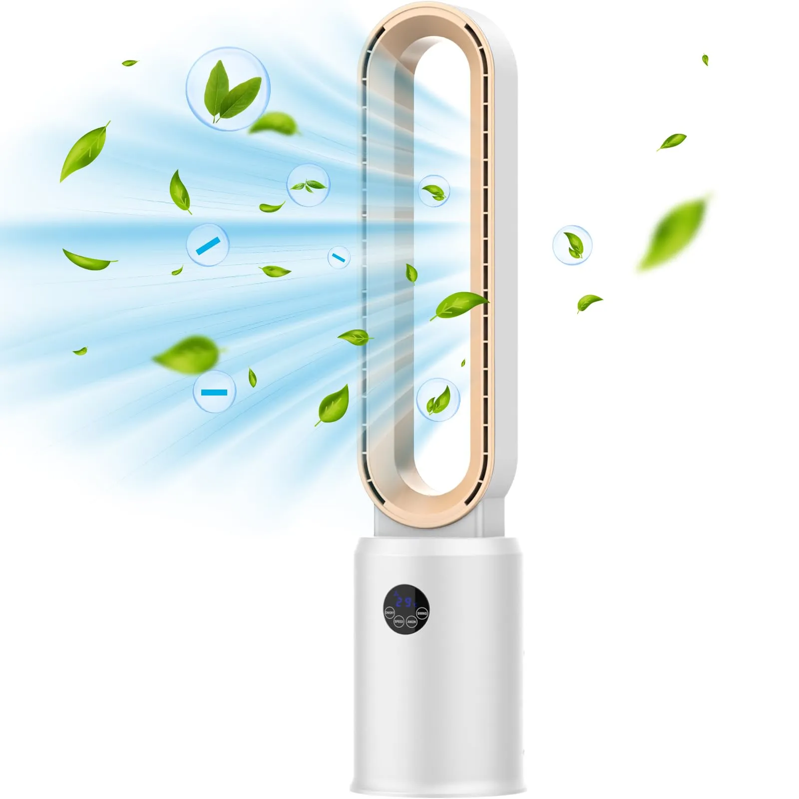 Advwin Bladeless Tower Fan Portable Electric White/Gold