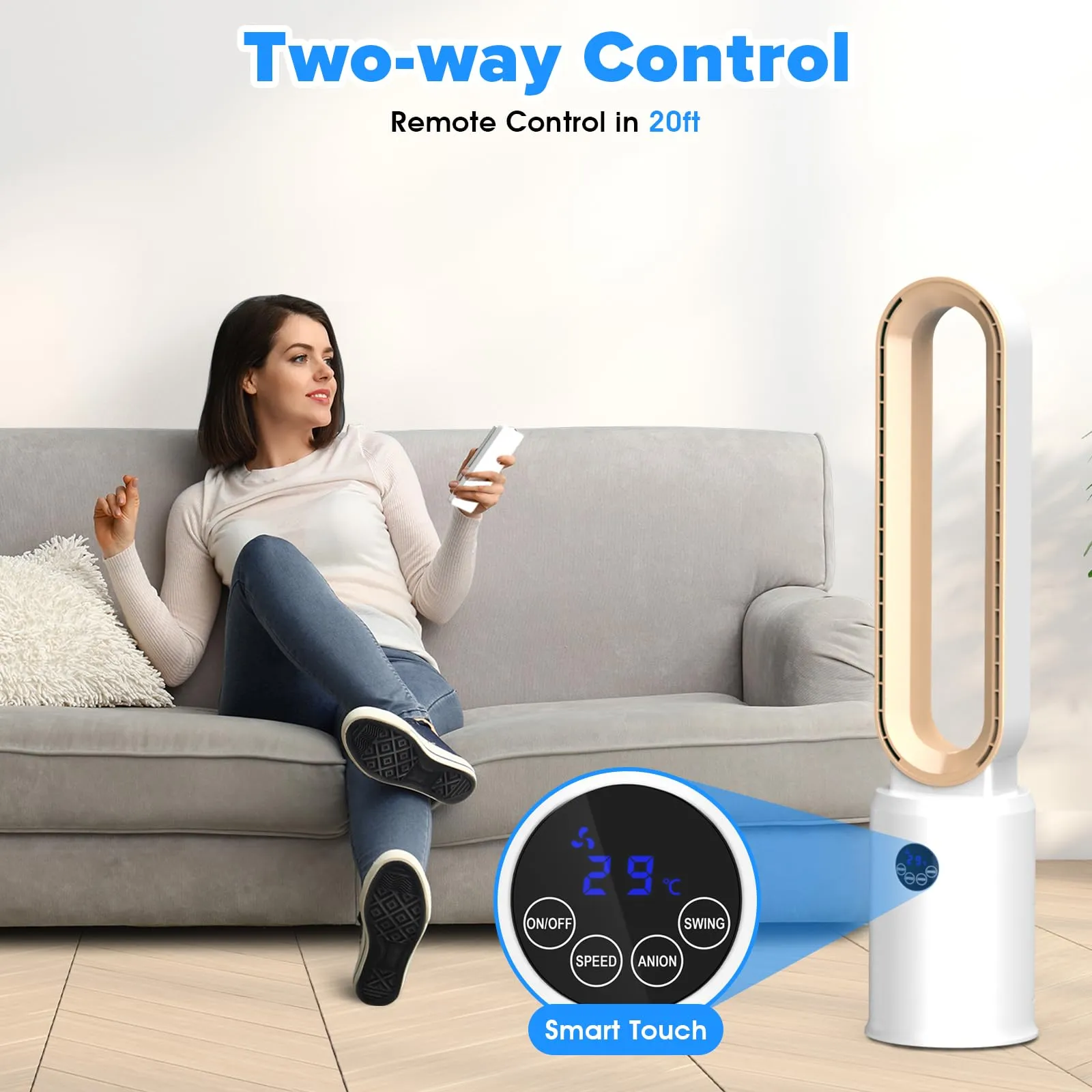 Advwin Bladeless Tower Fan Portable Electric White/Gold