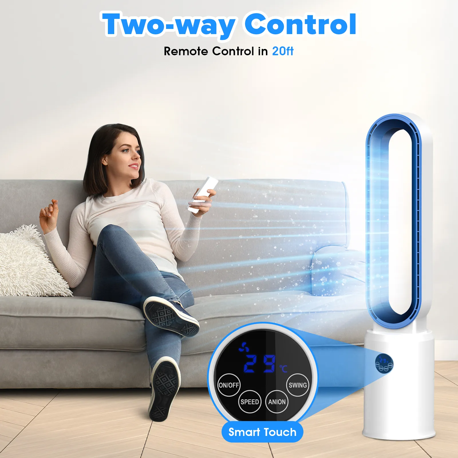 Advwin Bladeless Tower Fan Portable Electric