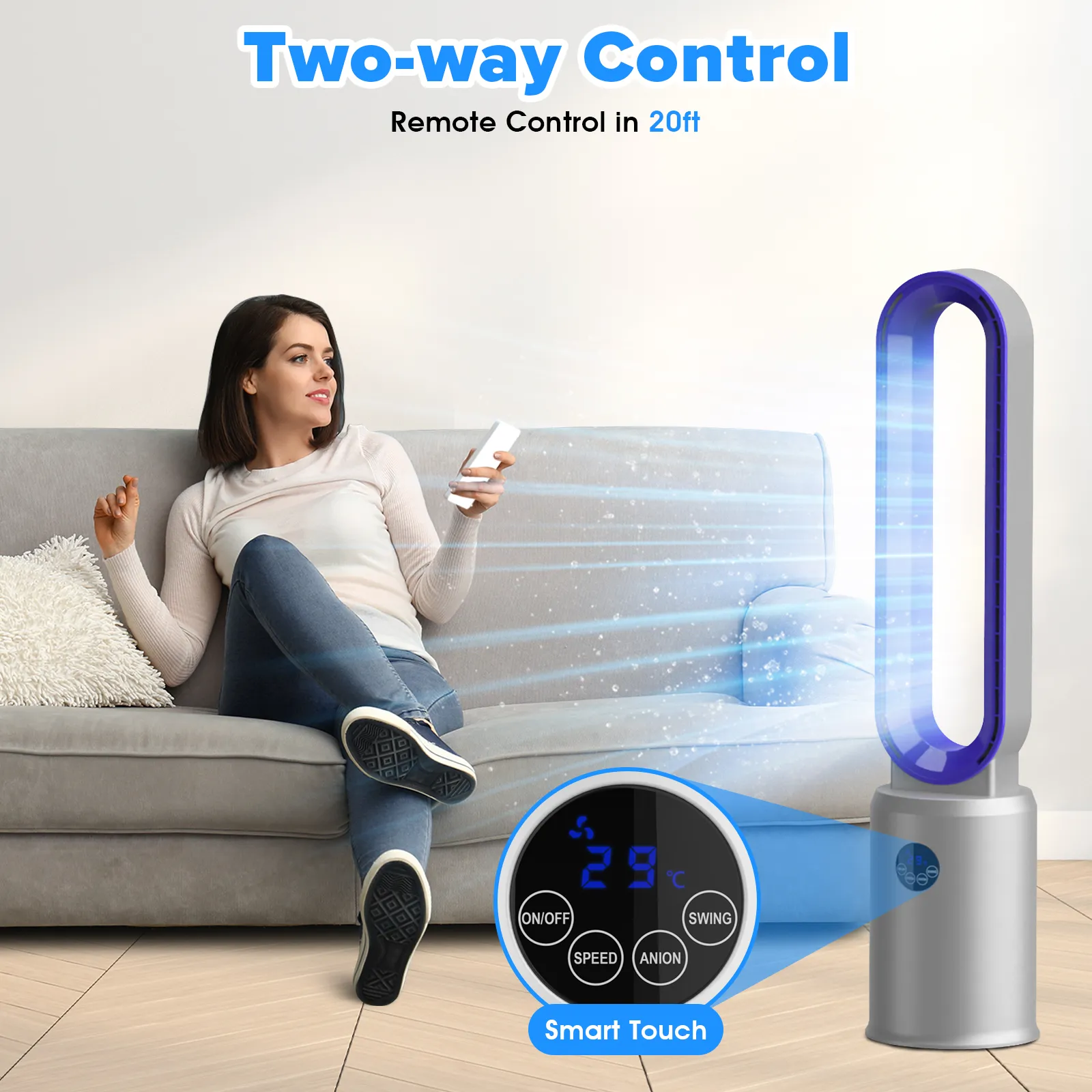 Advwin Bladeless Tower Fan Portable Electric