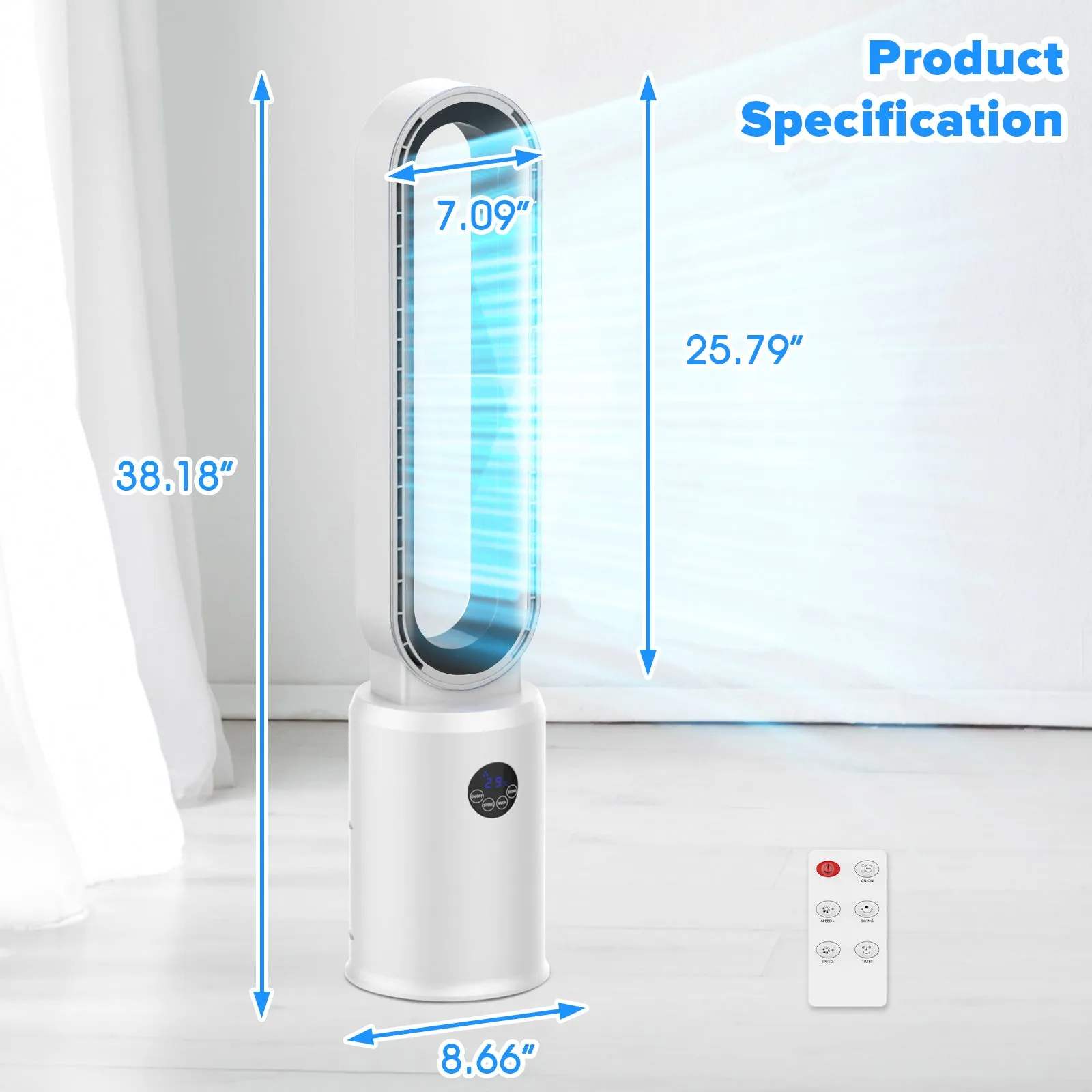 Advwin Bladeless Tower Fan Portable Electric