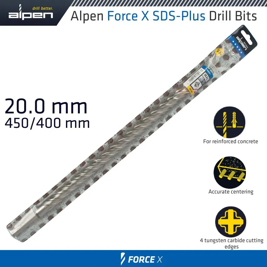 ALPEN FORCE X 20.0 x 450/400  SDS-PLUS DRILL BIT X4 CUTTING EDGES ALP875020