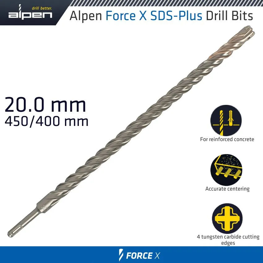 ALPEN FORCE X 20.0 x 450/400  SDS-PLUS DRILL BIT X4 CUTTING EDGES ALP875020