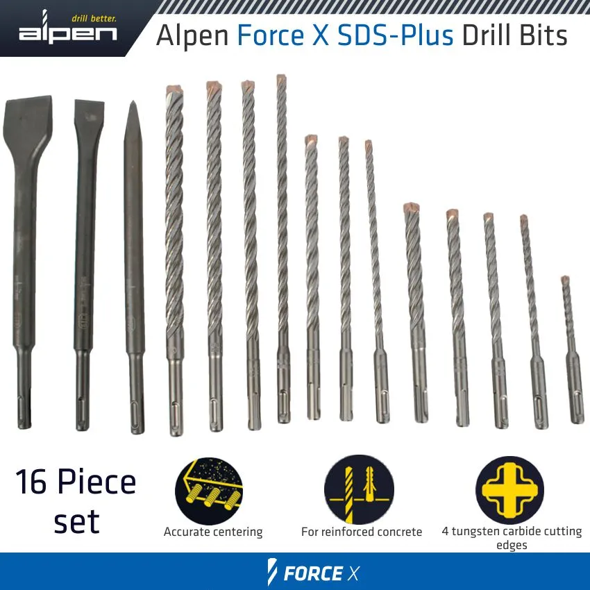 ALPEN FORCE X SDS-PLUS KIT16 16 PCS. DRILLS 110MM 5-6  160MM 6-8-10-12 210M ALP5002161