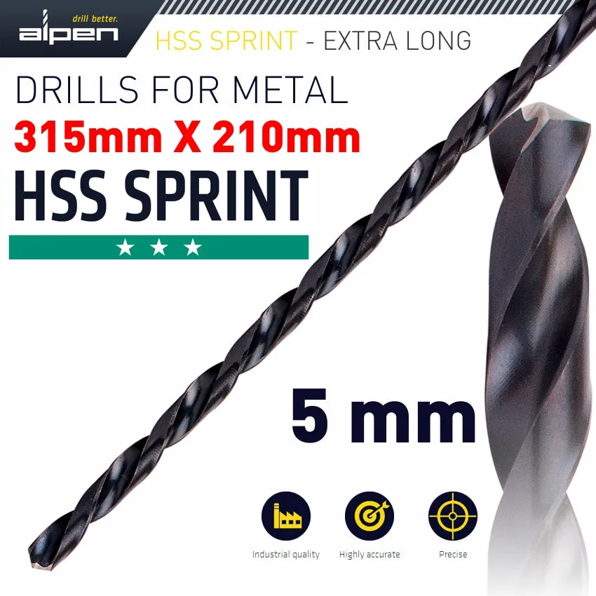 ALPEN HSS DRILL BIT 5MM 315X210MM EXTRA LONG ALP12105