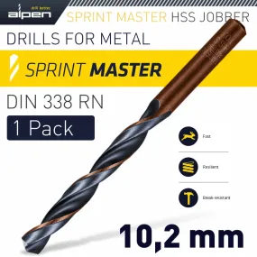 ALPEN HSS SPRINT MASTER  10.2MM X1 SLEEVED DIN338 ALPEN DRILL BIT ALP6180102