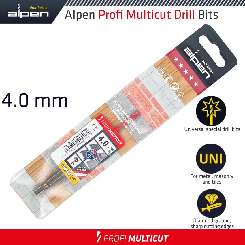 ALPEN PROFI MULTICUT DRILL BIT 4MM HEX SHANK ALP27204