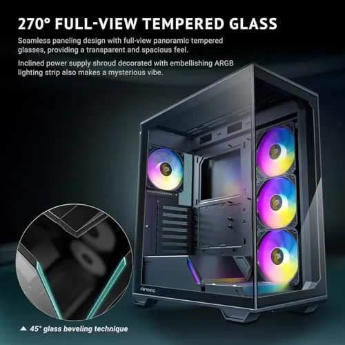 Antec C3 ARGB, 3 x 120mm & 1 x 120mm ARGB PWM Fans Included, Up to 8 Fans Simultaneously, Type-C，Seamless Tempered Glass Front & Side Panels, 360mm Radiator Support, Mid-Tower ATX PC Case