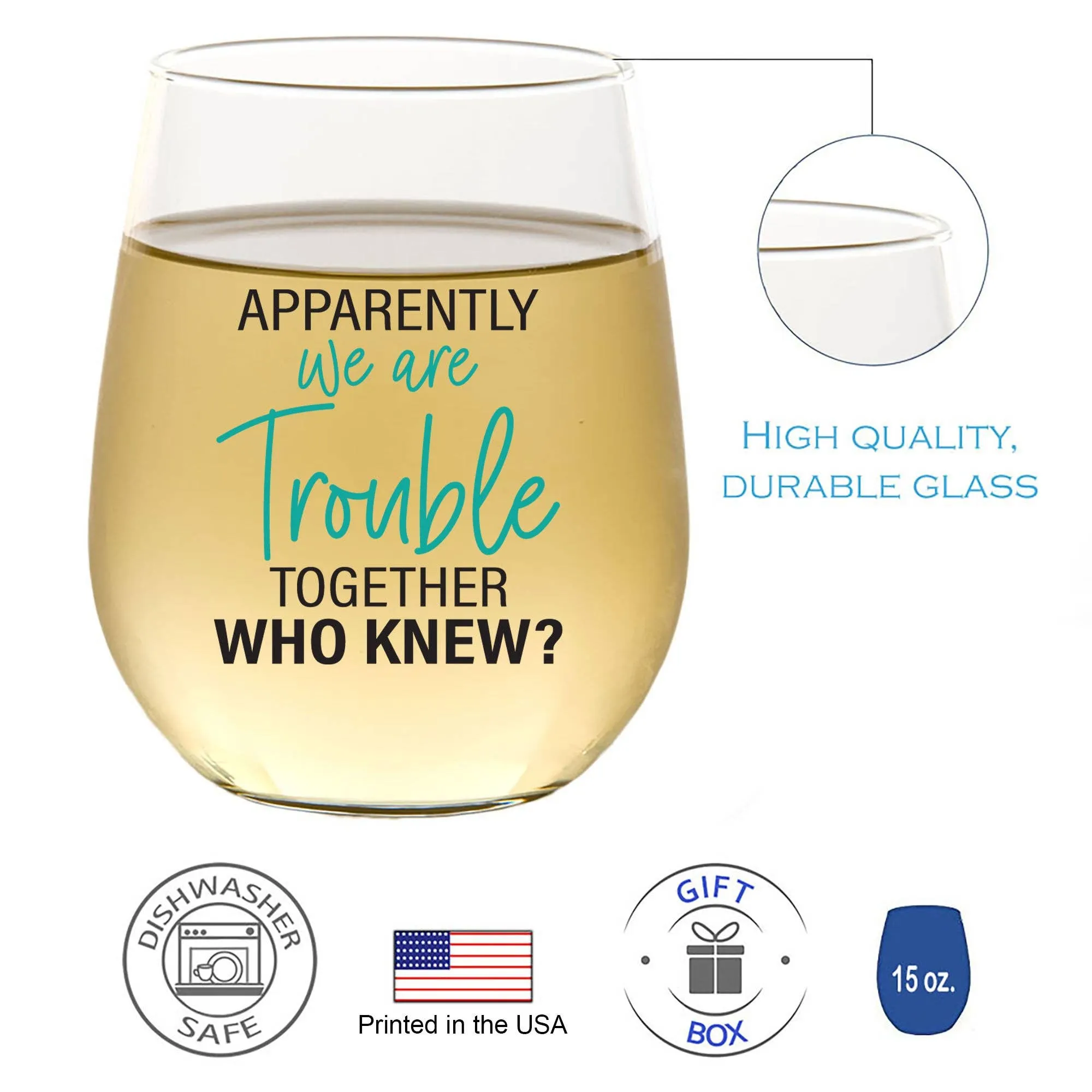 Apparently We Are Trouble Together 15oz Wine Glass