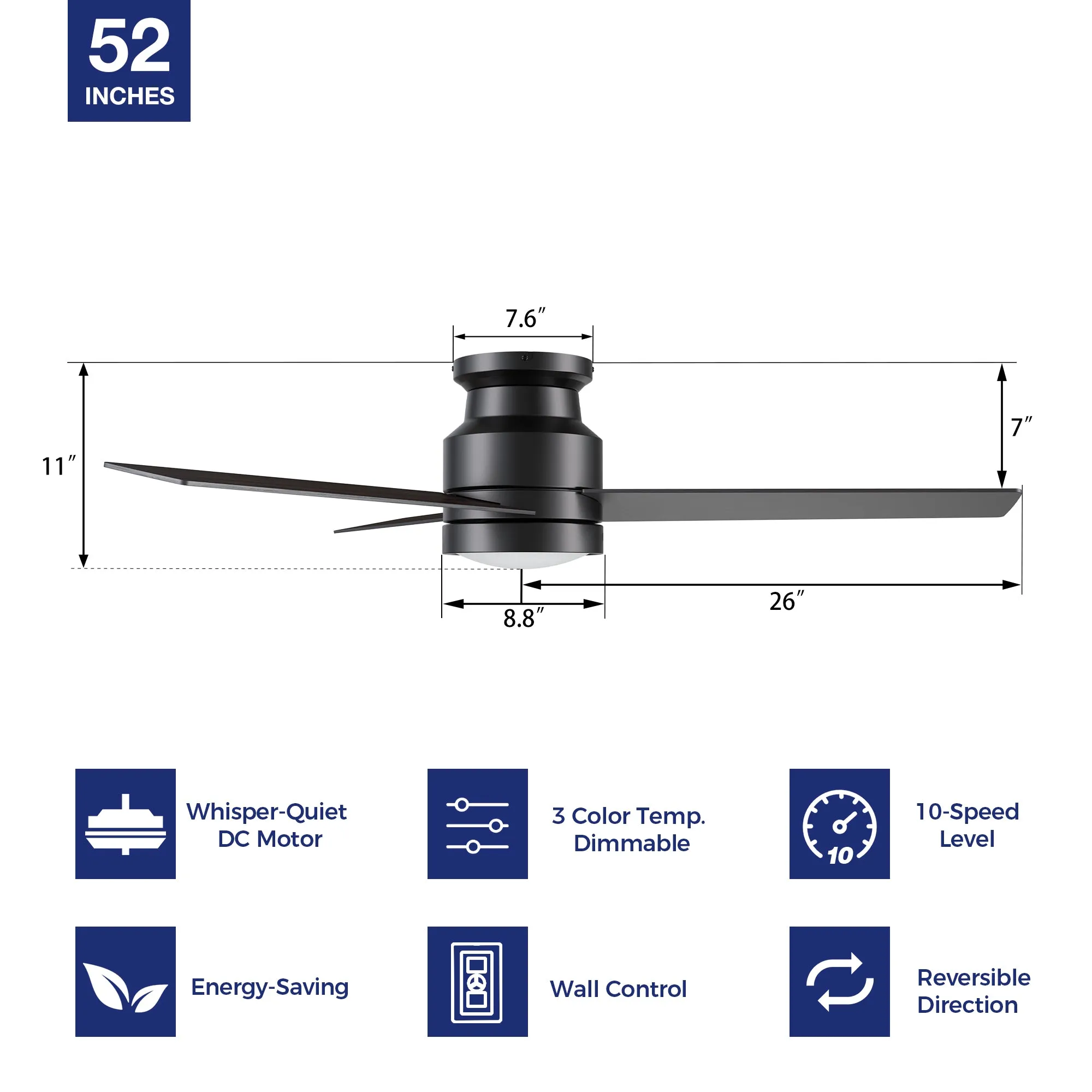 Ariccia 52 inch Flush Mount Ceiling Fan with LED Light and Wall Switch