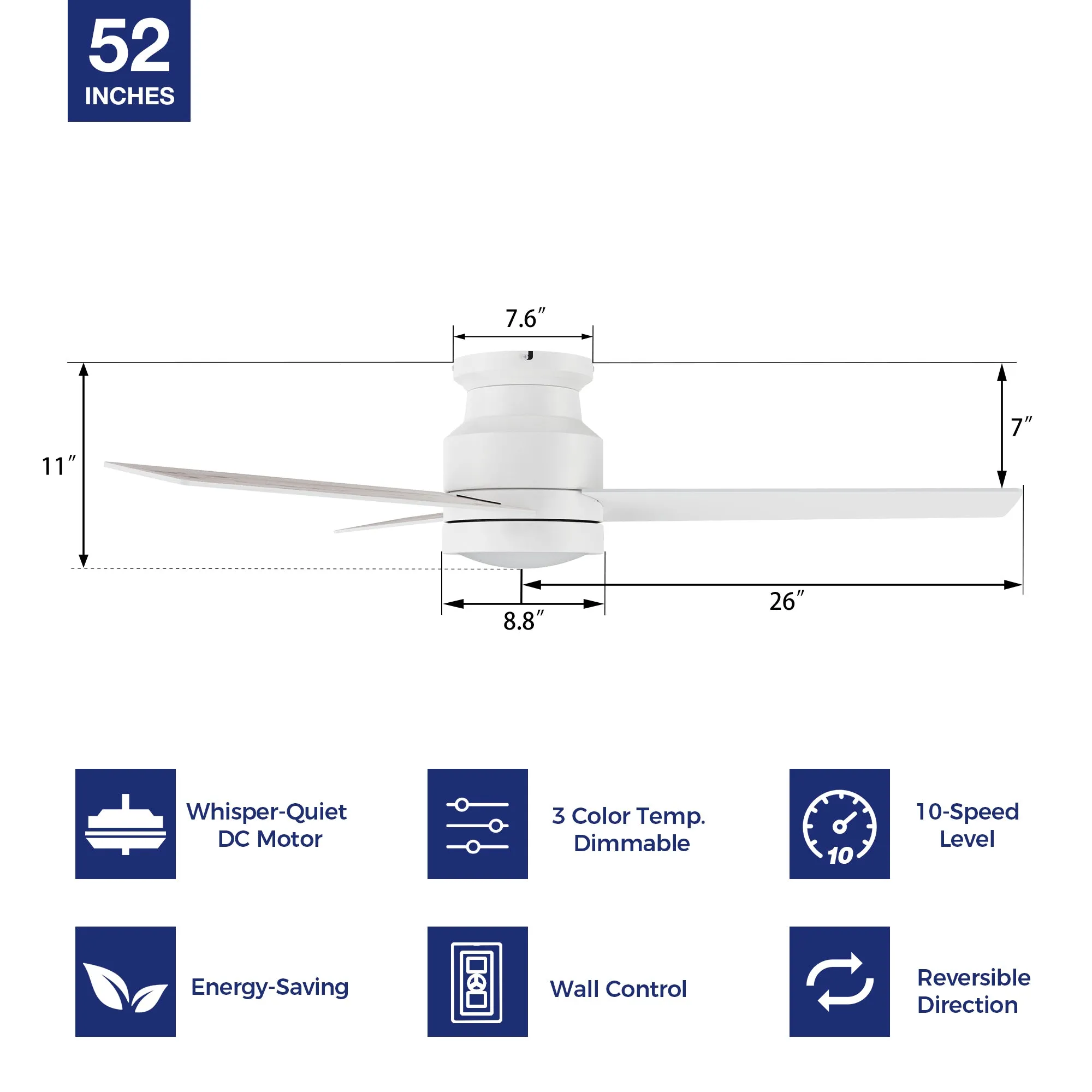 Ariccia 52 inch Flush Mount Ceiling Fan with LED Light and Wall Switch