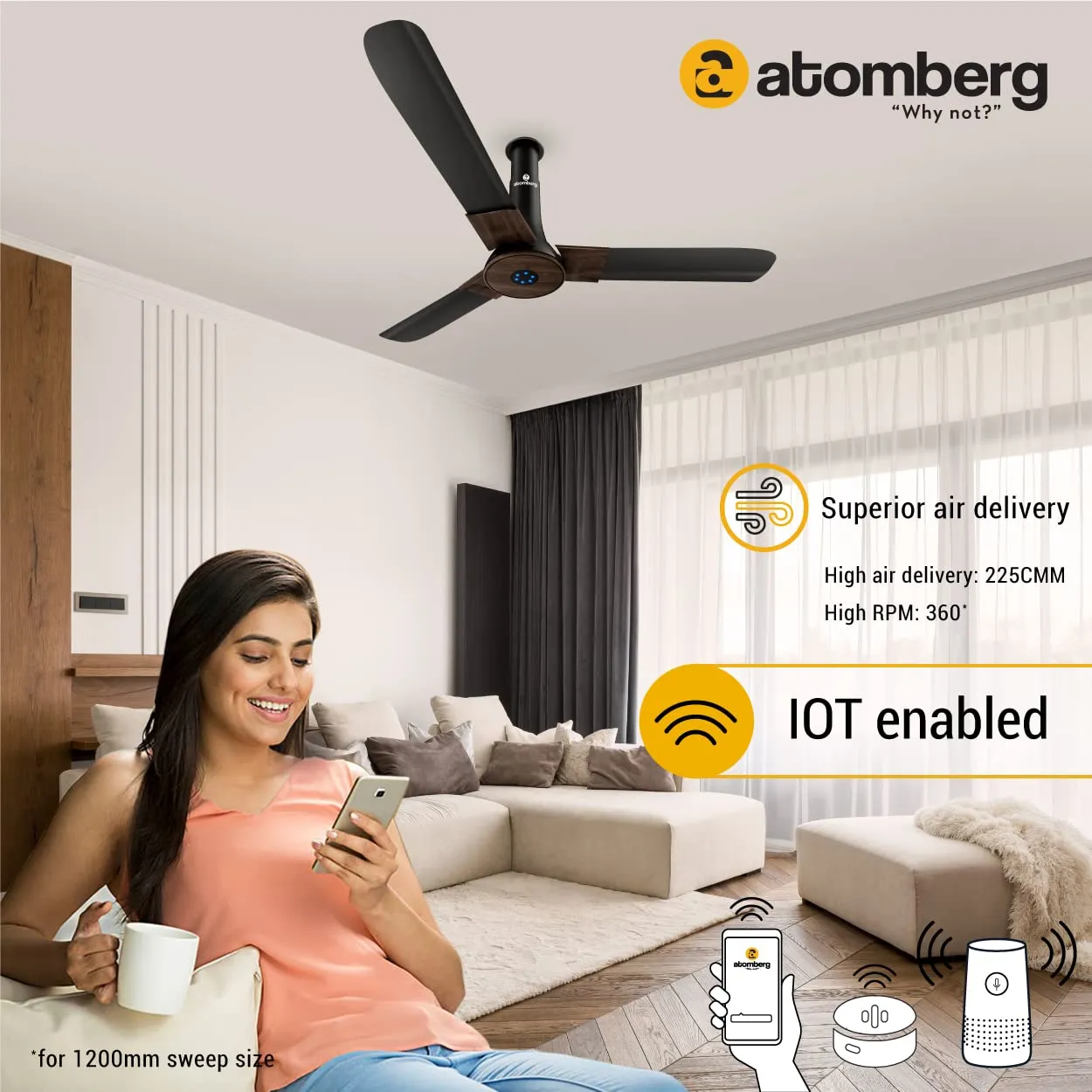 Atomberg Studio Smart  1200mm BLDC Motor 5 Star Rated Ceiling Fan