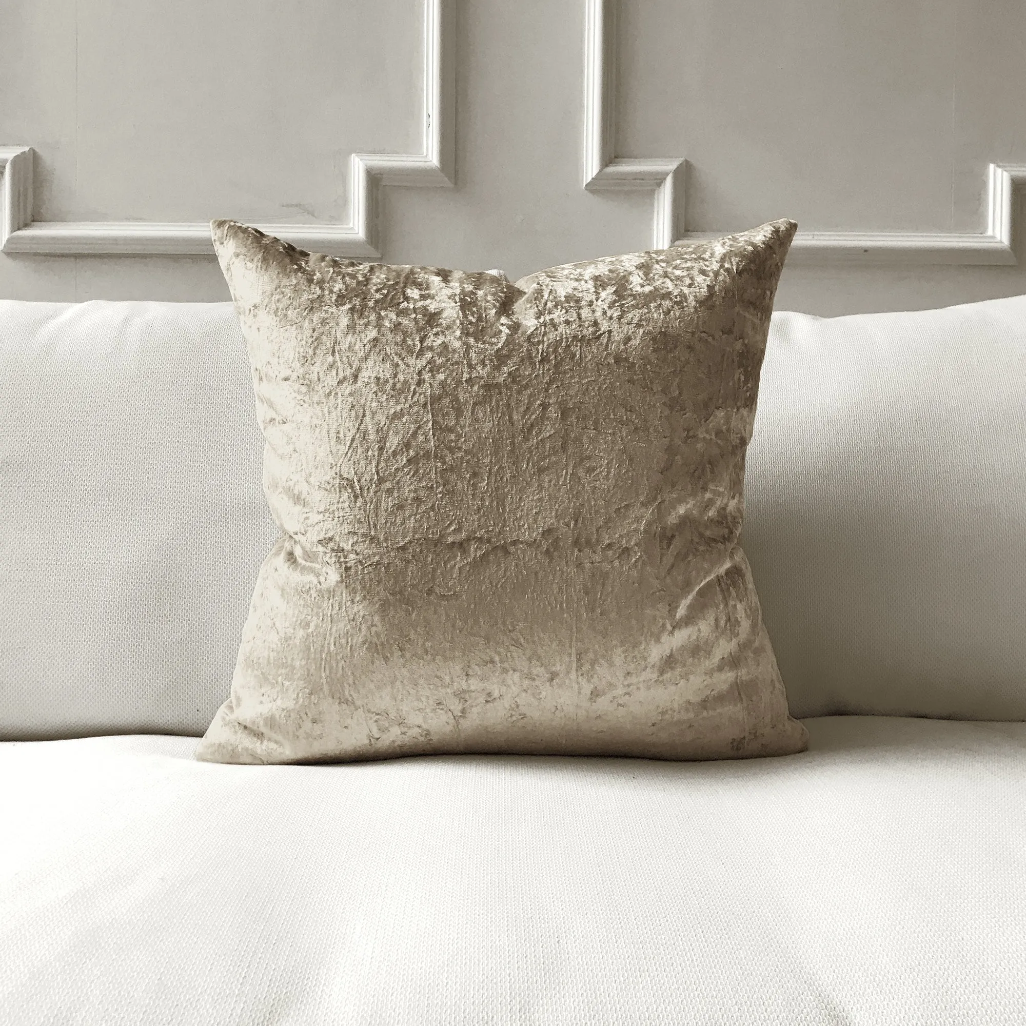 Beige Crushed Velvet Decorative Pillow Cover