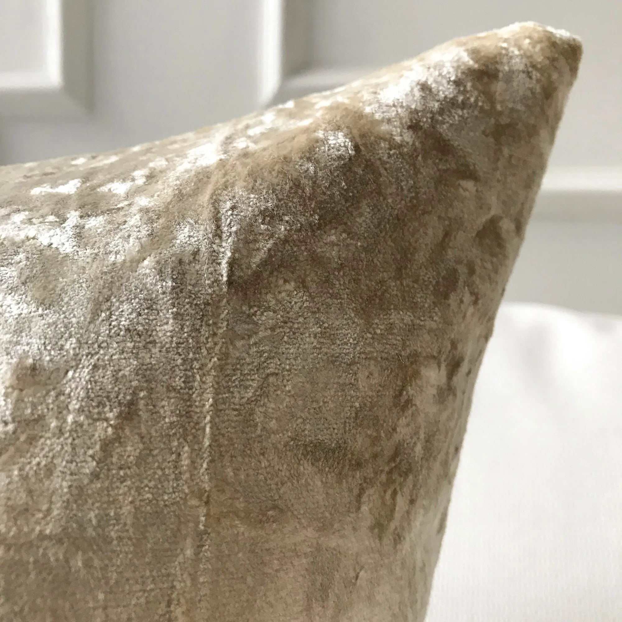 Beige Crushed Velvet Decorative Pillow Cover