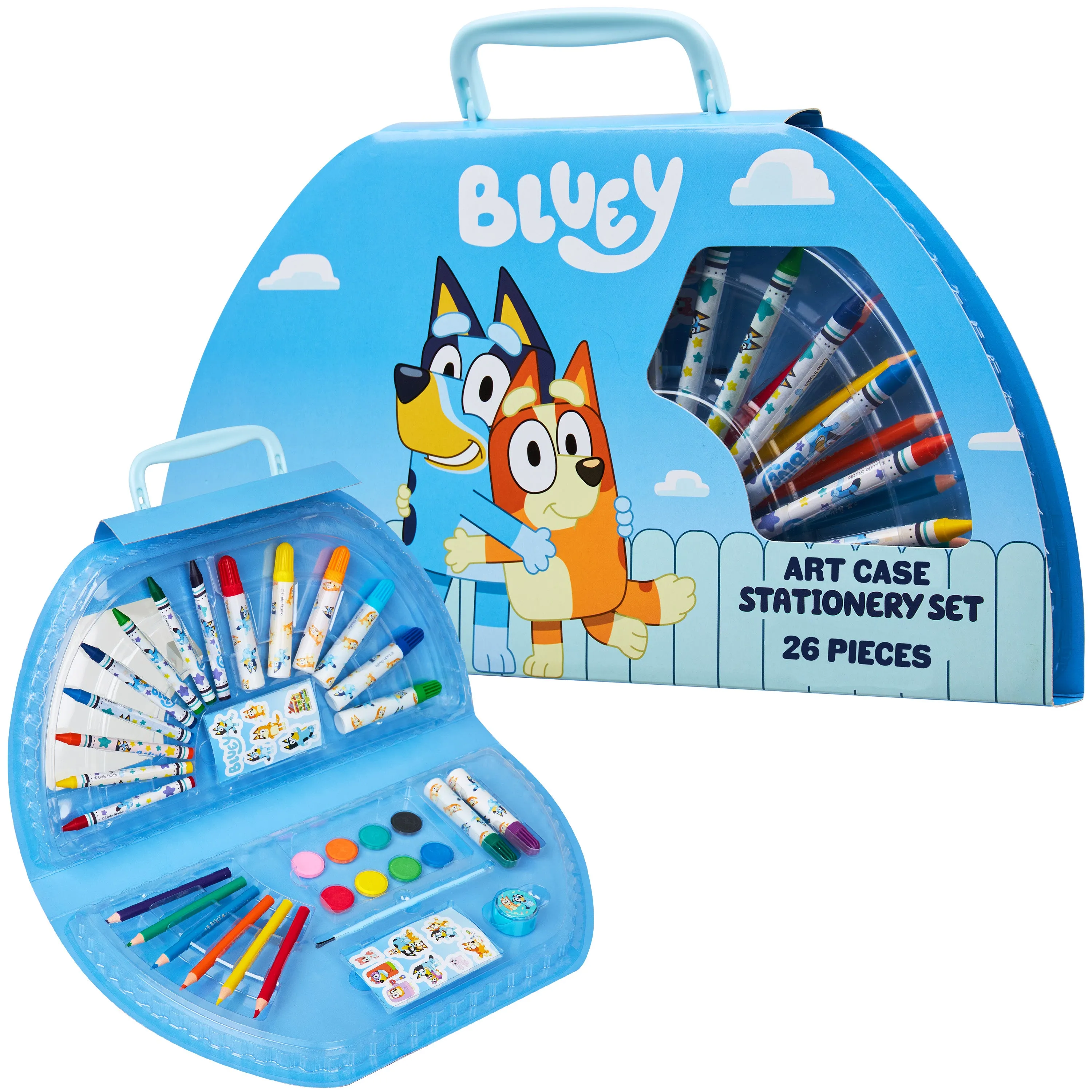 Bluey Art Set for Kids Art Supplies Paints Colouring Pens Colouring Pencils Crayons Carry Case Arts and Crafts Kids Gifts (Blue Halfmoon Case)