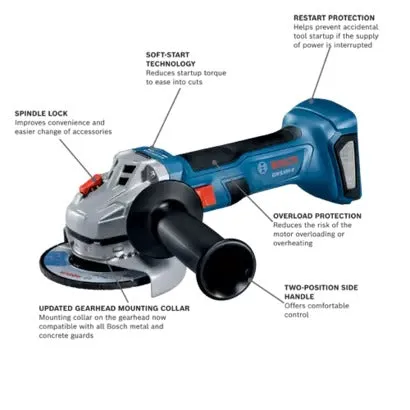 Bosch Professional 18V Brushless 4-1/2" Angle Grinder with Slide Switch (Bare Tool)