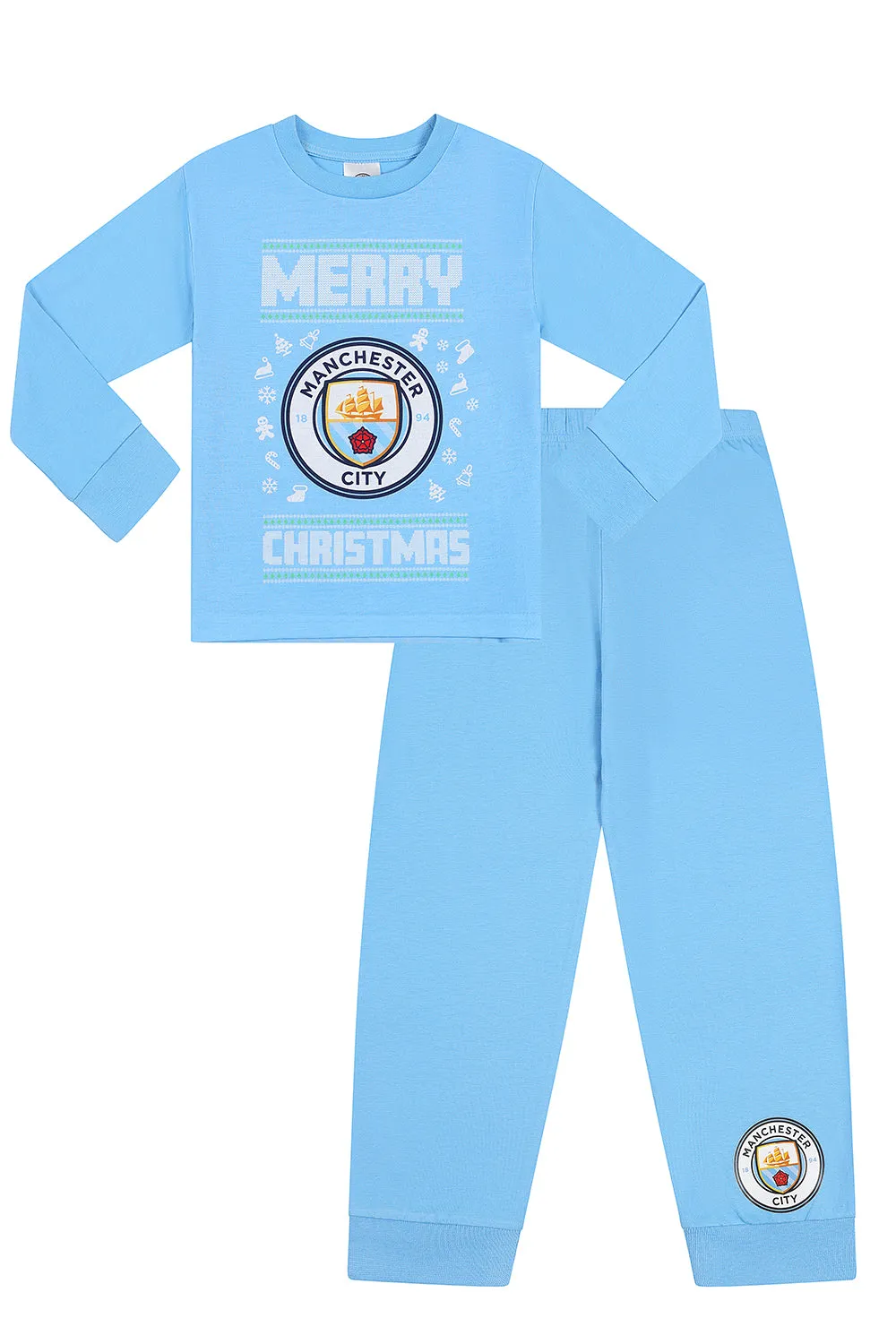 Boys Manchester City Merry Christmas Blue Long Pyjamas