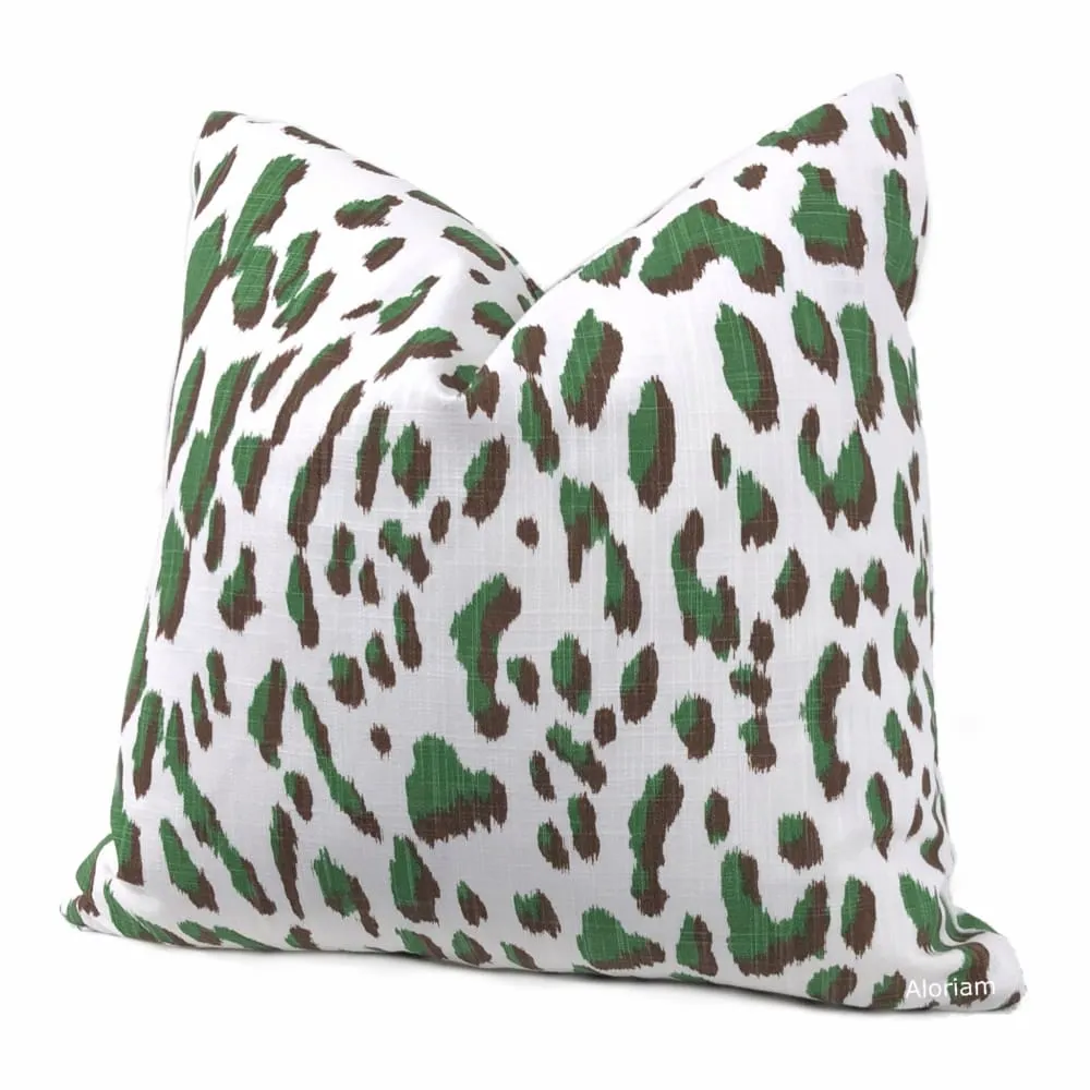 Brenner Forest Green Brown White Leopard Print Pillow Cover