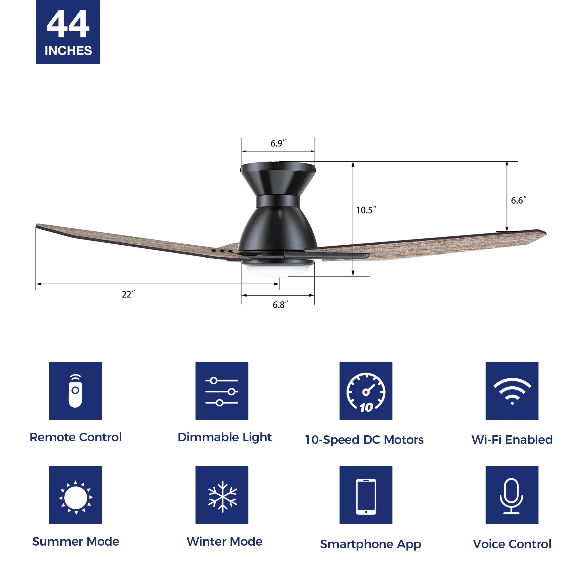 Brooks Low Profile Outdoor/Indoor Smart Fan with LED Light Remote 44”