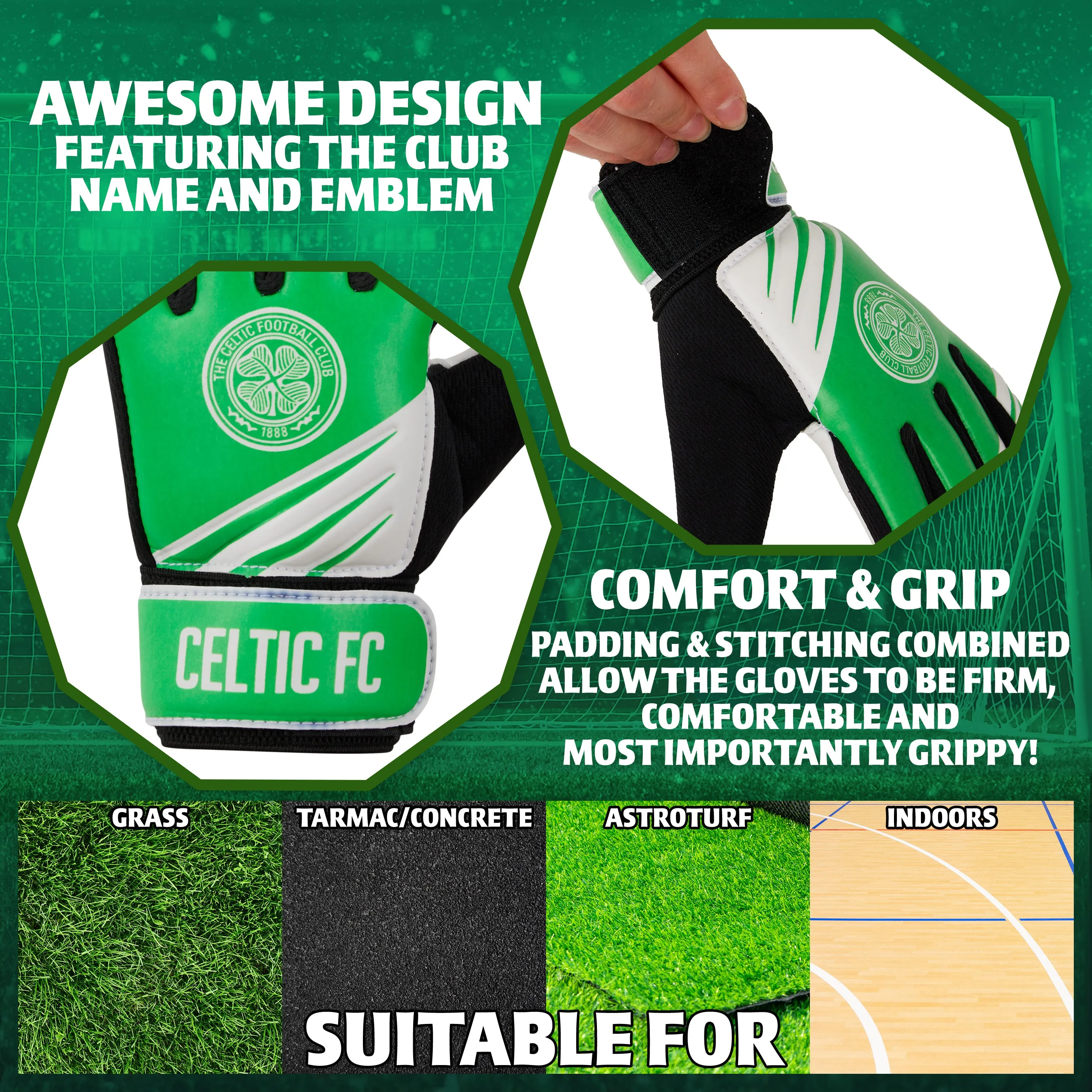 Celtic F.C. Goalkeeper Gloves for Kids Teenagers - Size 5