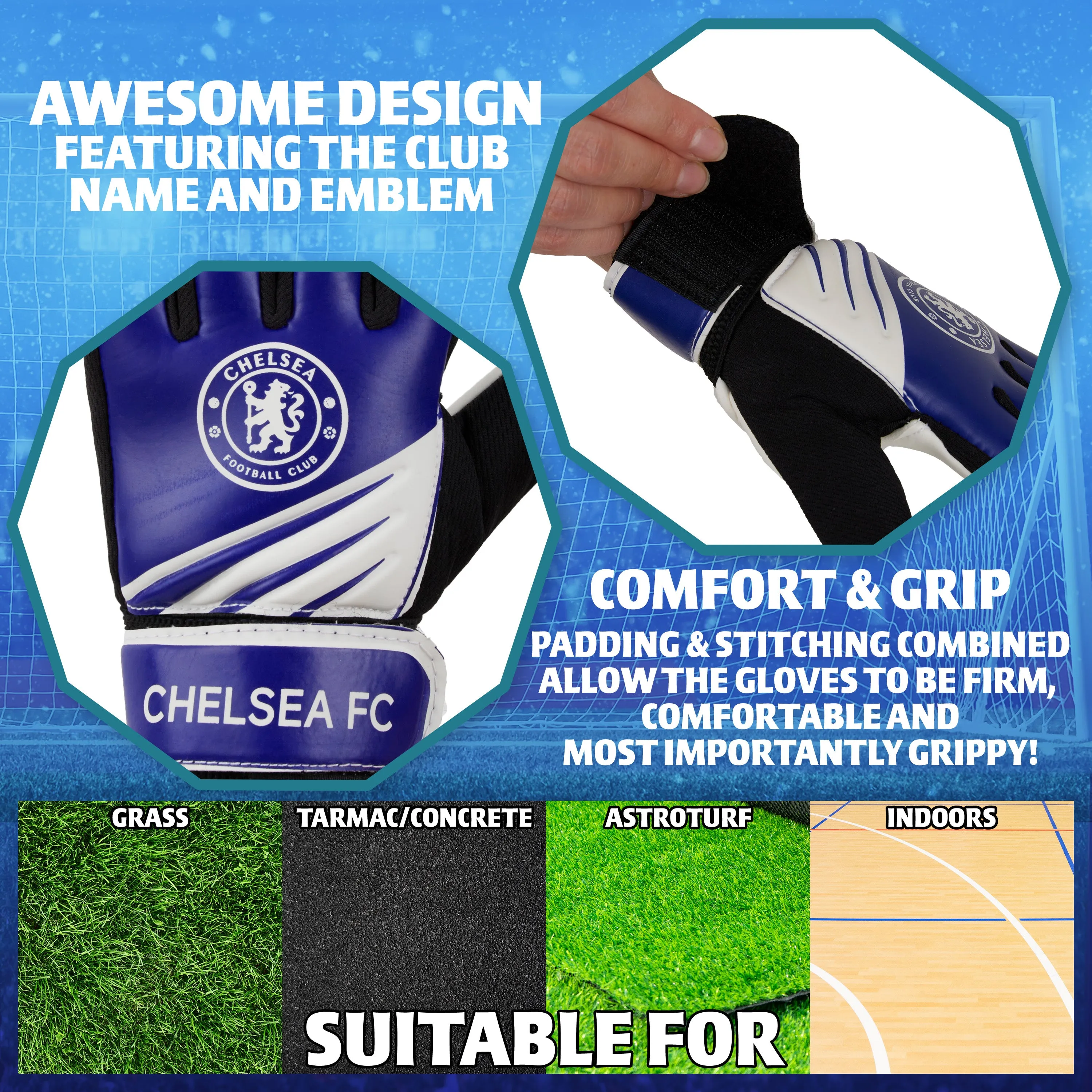 Chelsea F.C. Goalkeeper Gloves for Kids and Teenagers - Size 5